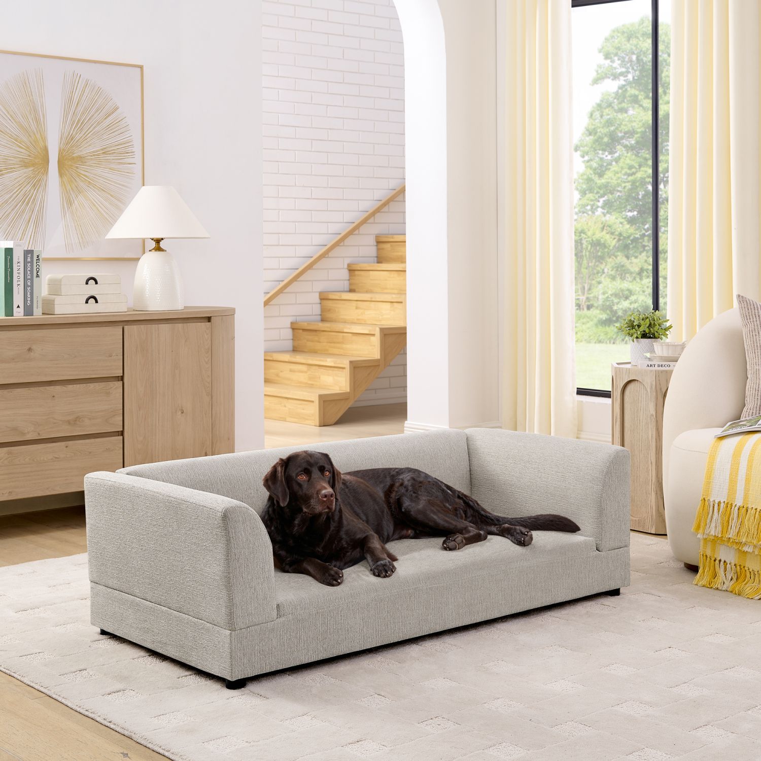 Beige oversized pet sofa for medium and large dogs