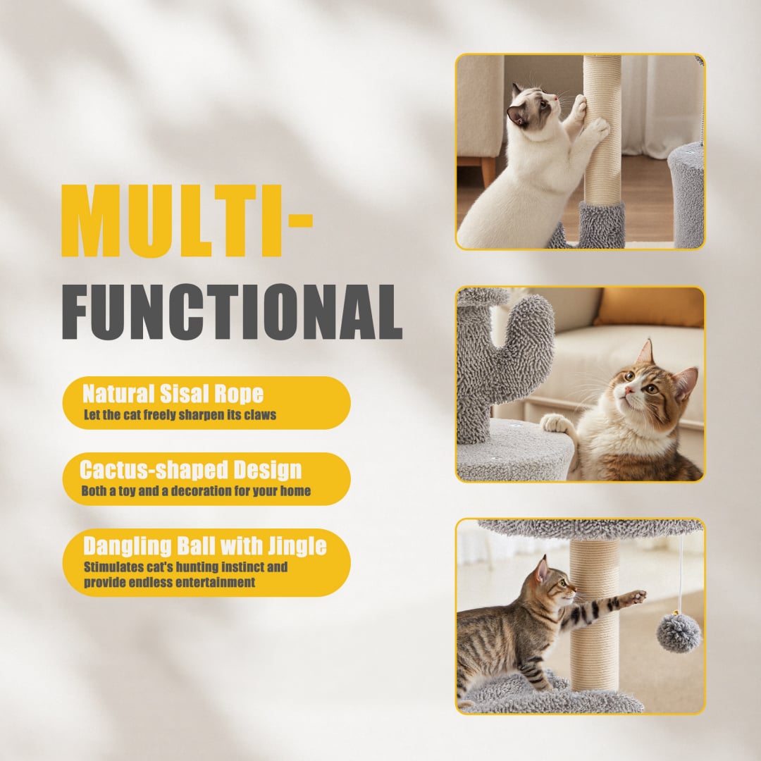 Small Cat Tree Tower, 33 Cat Scratching Post With Curved Bed