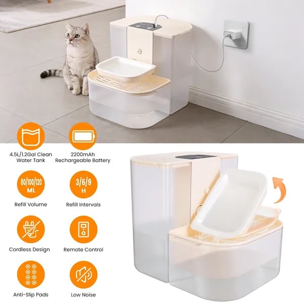 Smart Automatic Pet Water Dispenser, Automatic Pet Water Dispenser With Dual Tank,Dual Tank Filtration 4.5L Cordless Water Fountain With Remote C