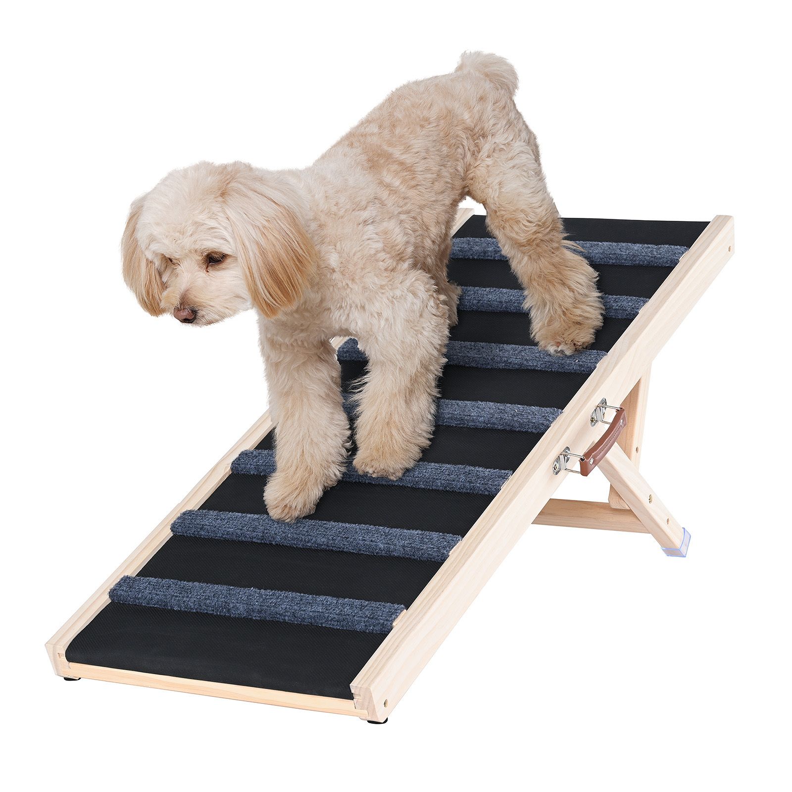 Adjustable wooden ramp for dogs and cats