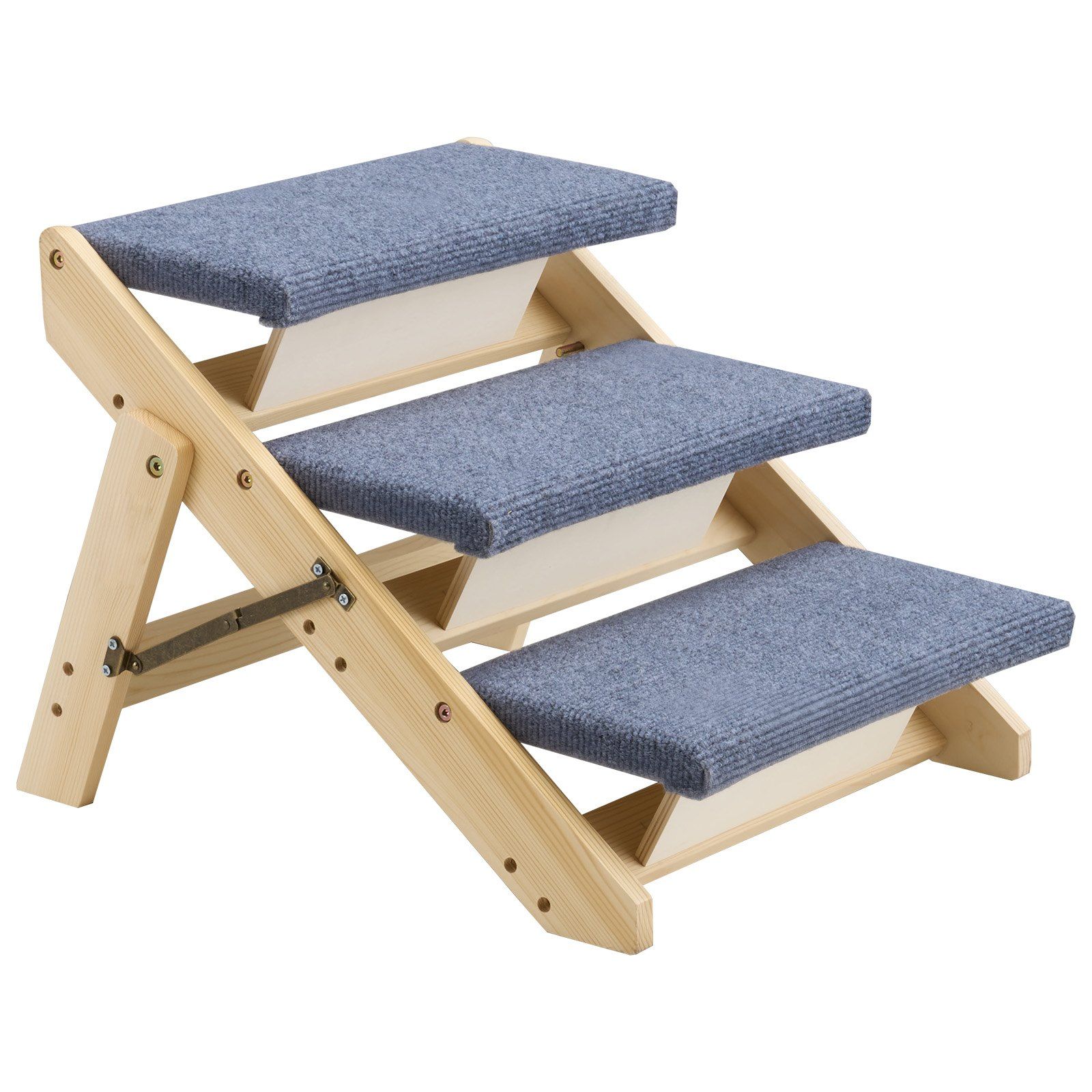 Foldable three-step wooden dog stairs