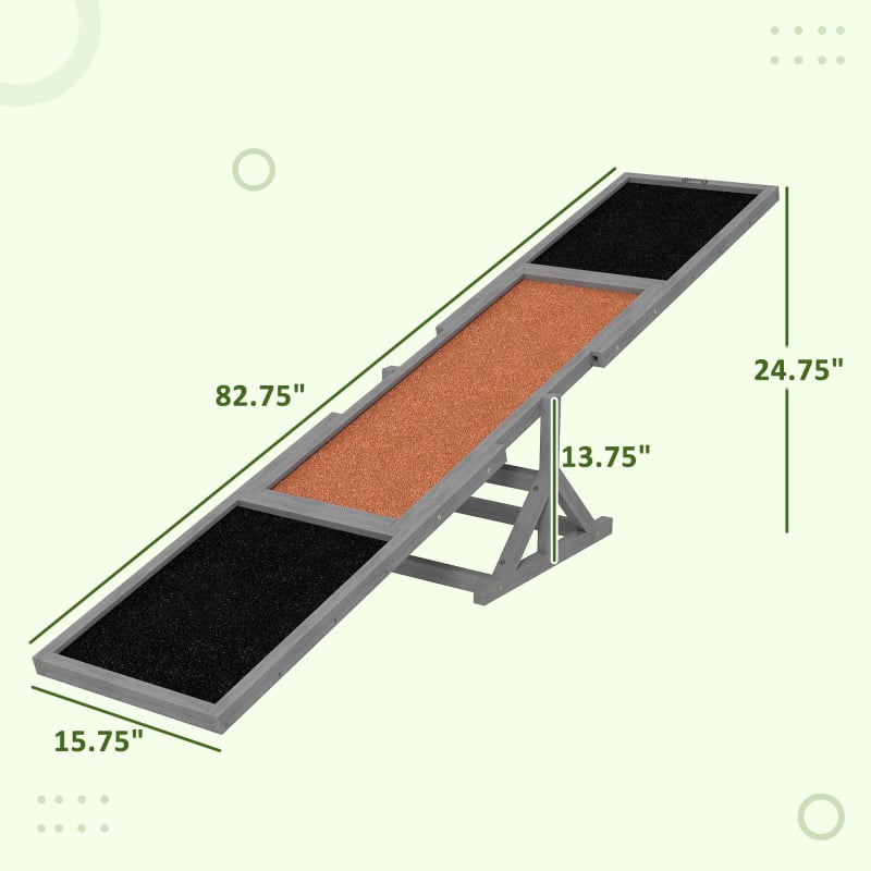 Wooden Dog Agility Seesaw For Training And Exercise, Weather Resistant, 83 L X 16 W X 14 H, Gray