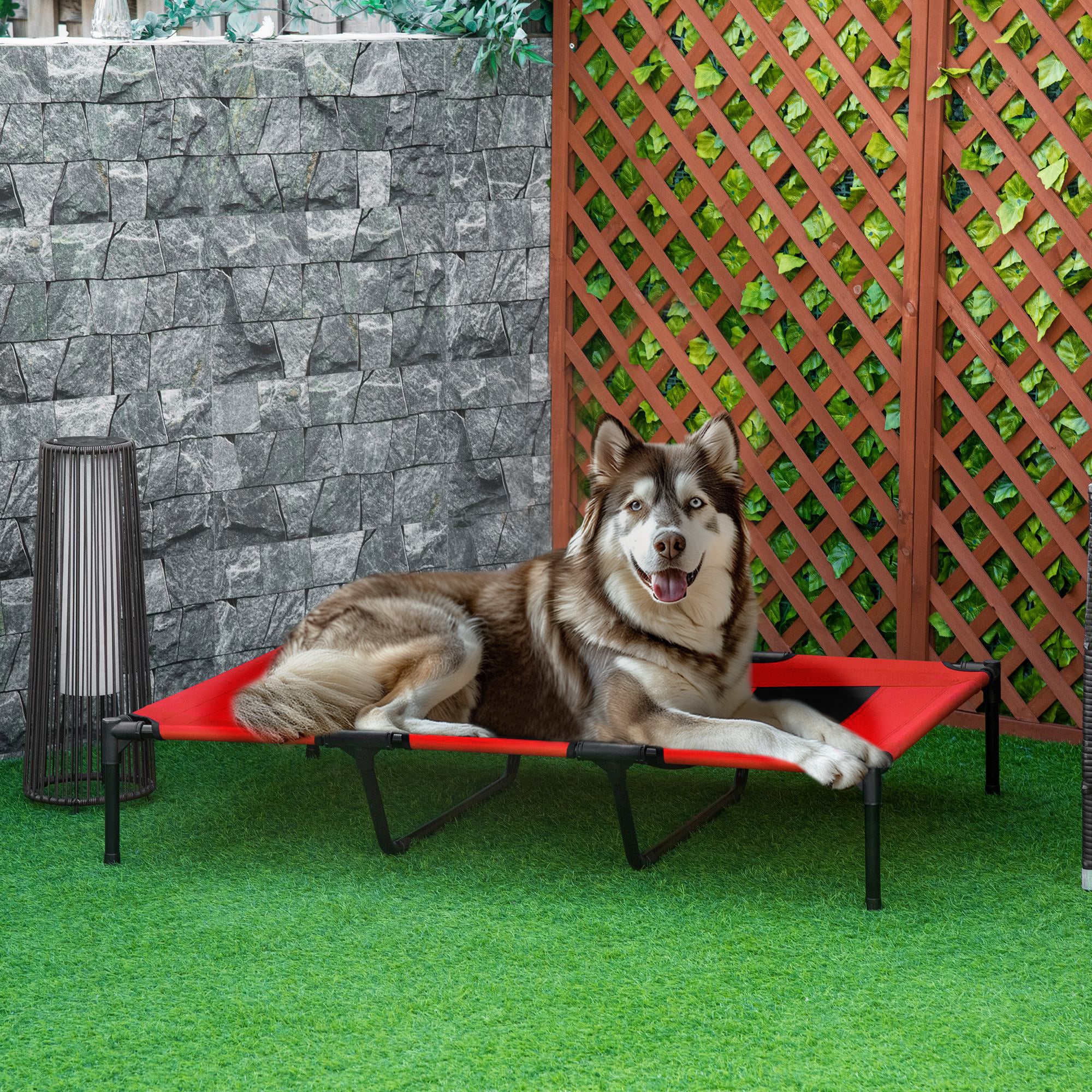 XL Elevated Dog Bed, Outdoor Raised Dog Bed, Portable Pet Cot w/Carry Bag Metal Frame Breathable Mesh Indoor and Outdoor Red