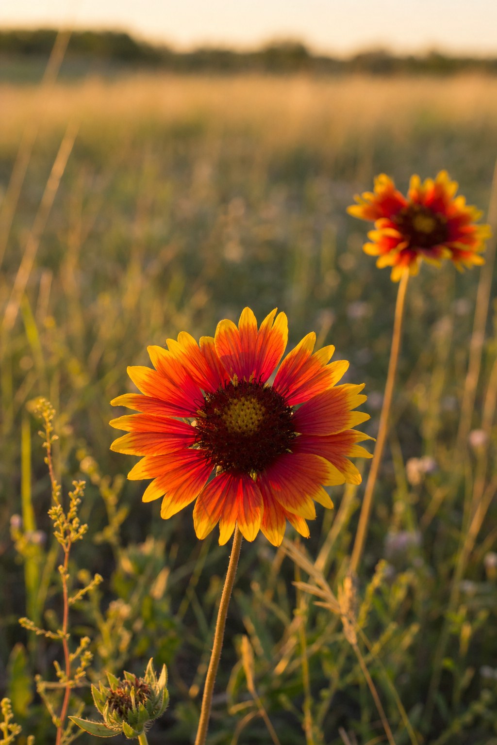 Illustrative Indian blanket flower in a Central Texas meadow