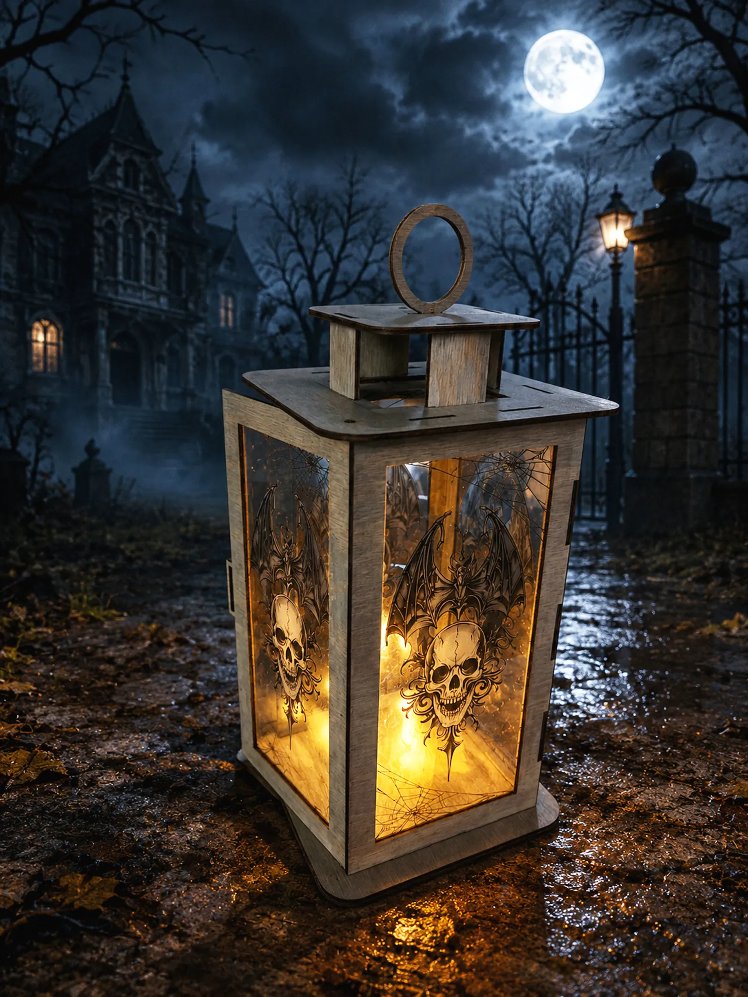 Gothic Skull Wood Lantern | Laser Cut Candle Holder | Dark Home Decor | Halloween | Gothic Gift | Spooky Indoor Outdoor detail 3