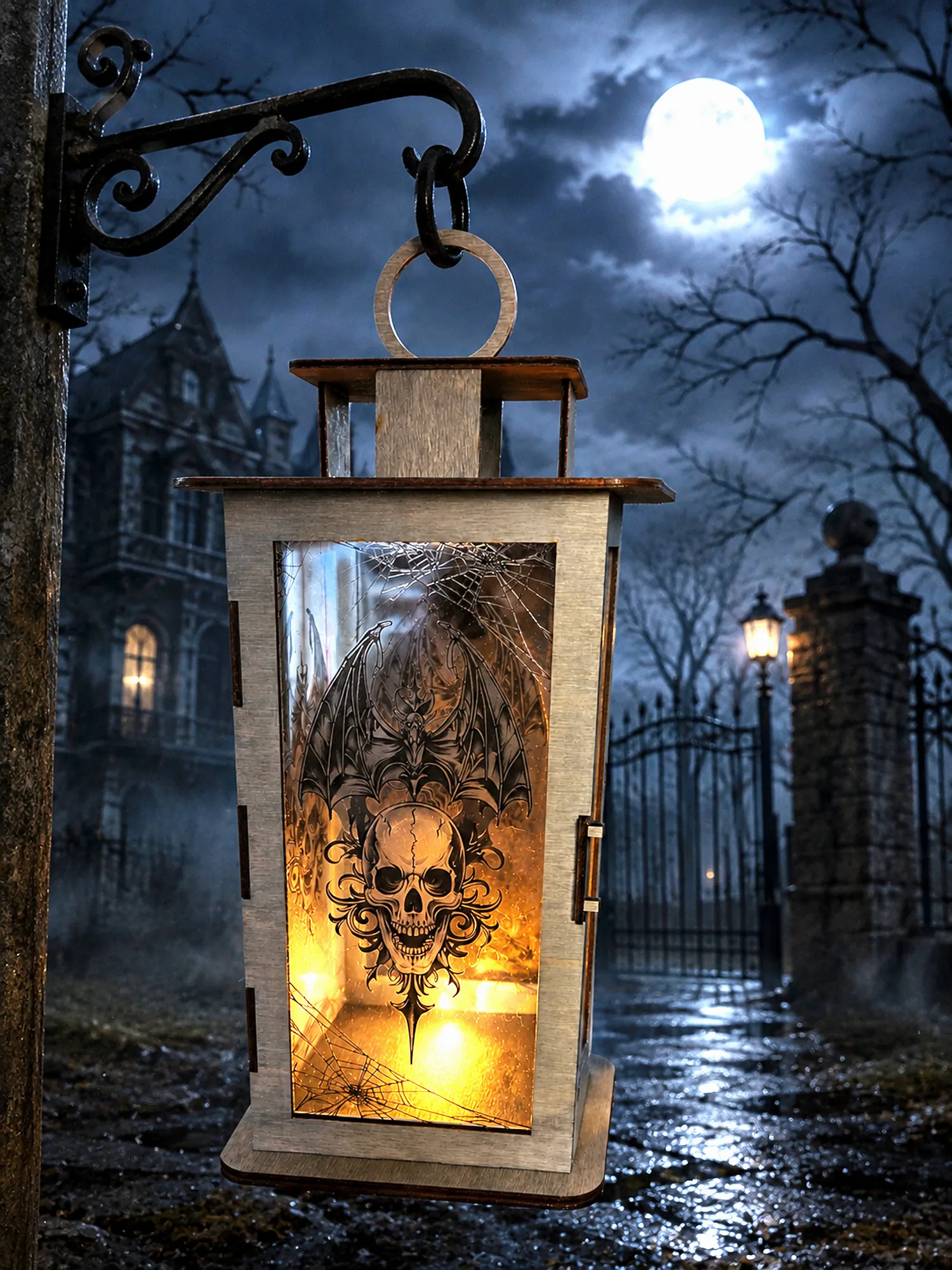 Gothic Skull Wood Lantern | Laser Cut Candle Holder | Dark Home Decor | Halloween | Gothic Gift | Spooky Indoor Outdoor detail 4
