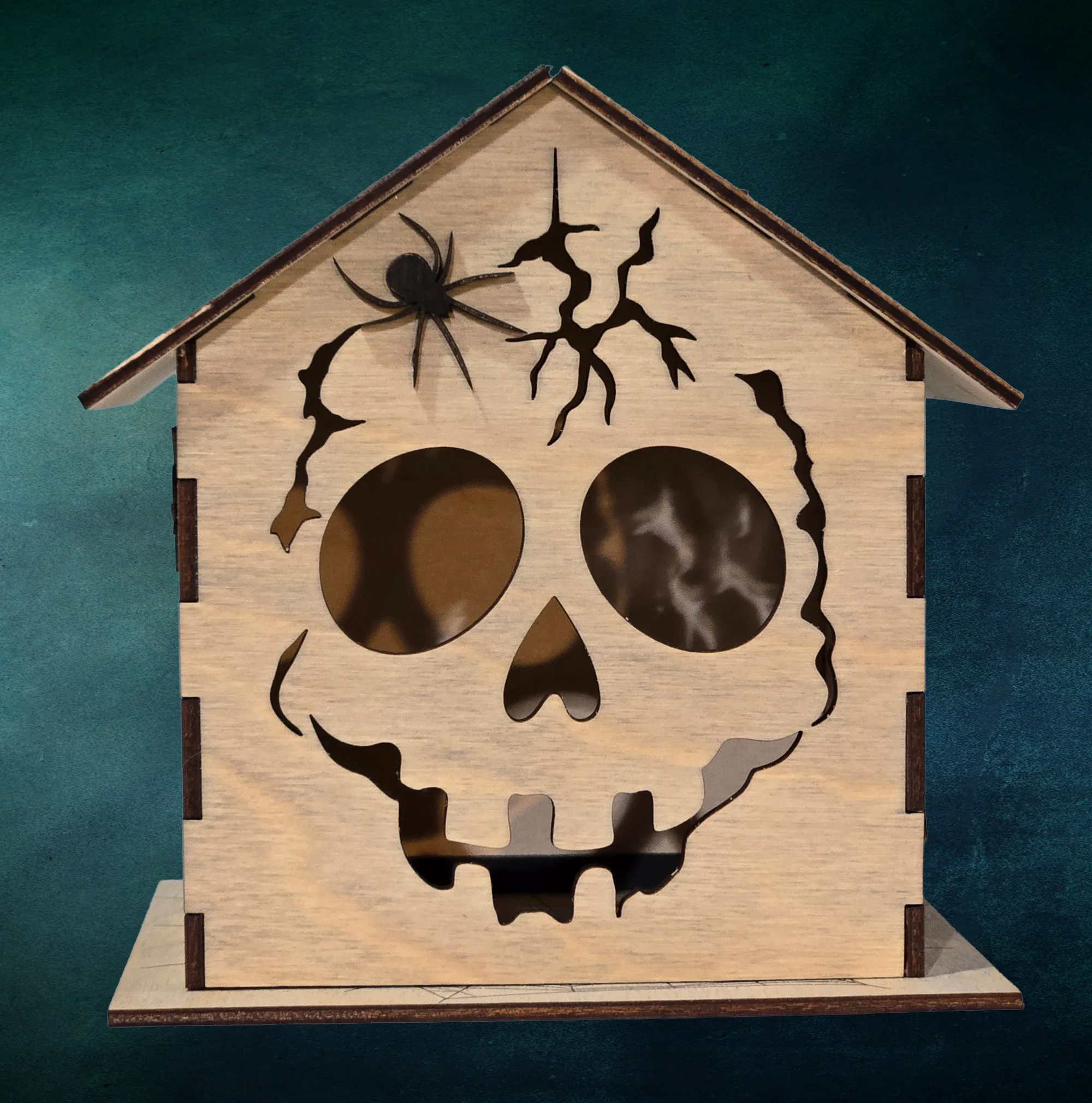 Laser Cut Wooden Halloween House Lanterns | Spooky Jack-O-Lantern Decor Set | Set of 4 detail 2