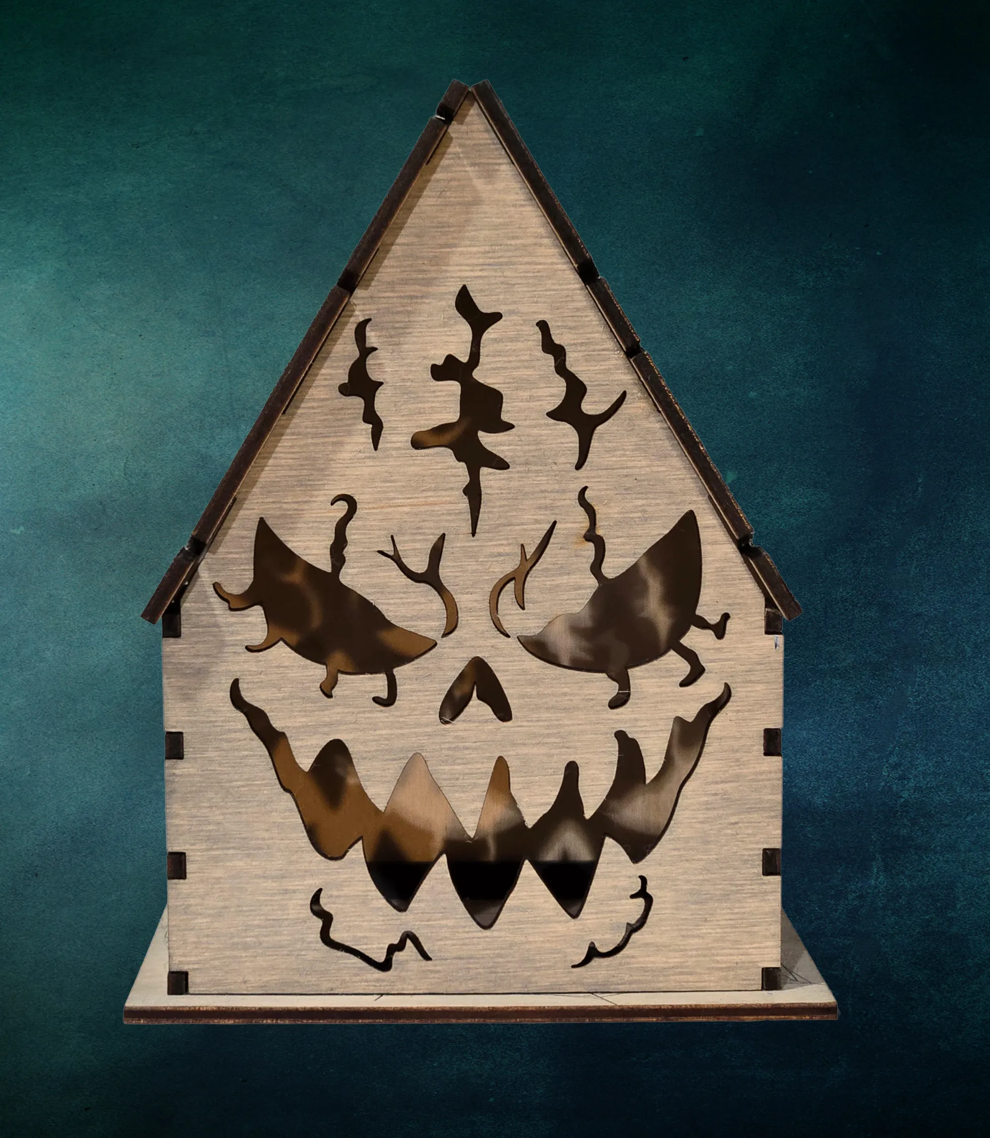 Laser Cut Wooden Halloween House Lanterns | Spooky Jack-O-Lantern Decor Set | Set of 4 detail 3