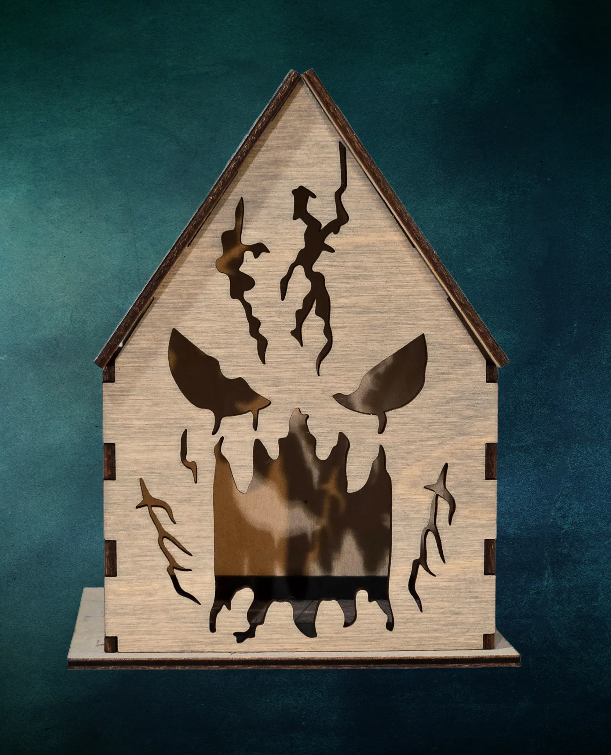 Laser Cut Wooden Halloween House Lanterns | Spooky Jack-O-Lantern Decor Set | Set of 4 detail 4