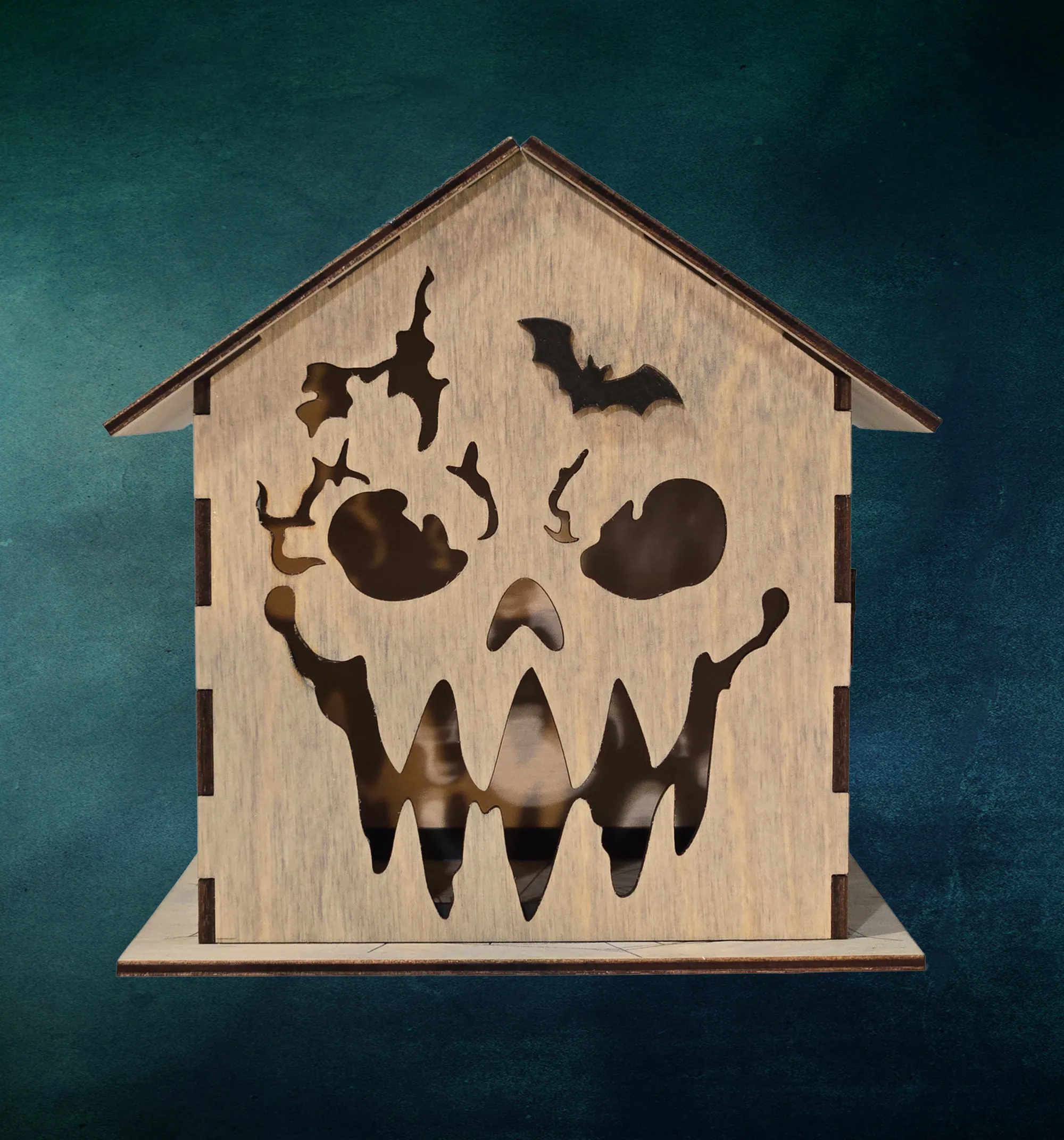 Laser Cut Wooden Halloween House Lanterns | Spooky Jack-O-Lantern Decor Set | Set of 4 detail 5