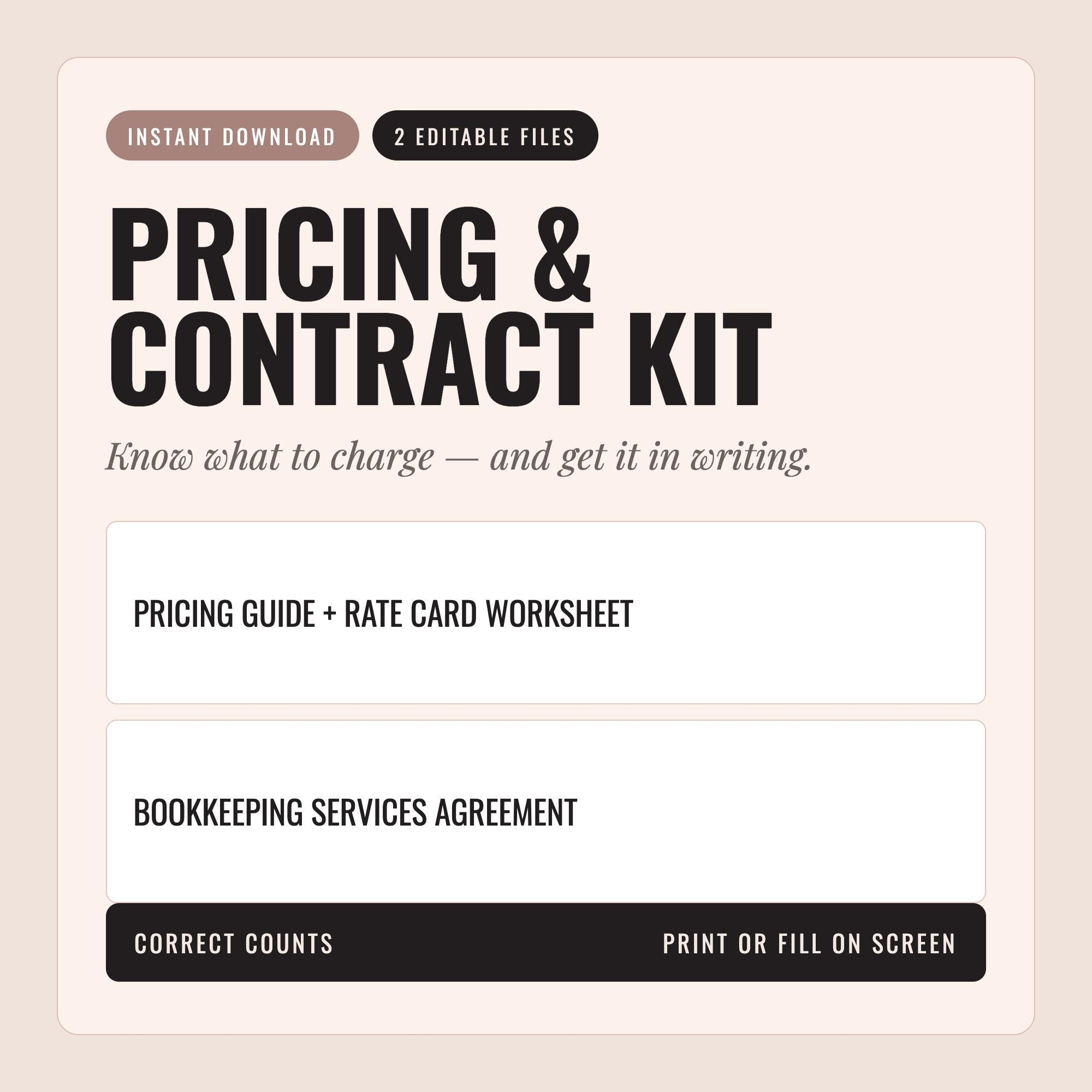 Bookkeeper Pricing Guide & Client Contract Template screenshot 1