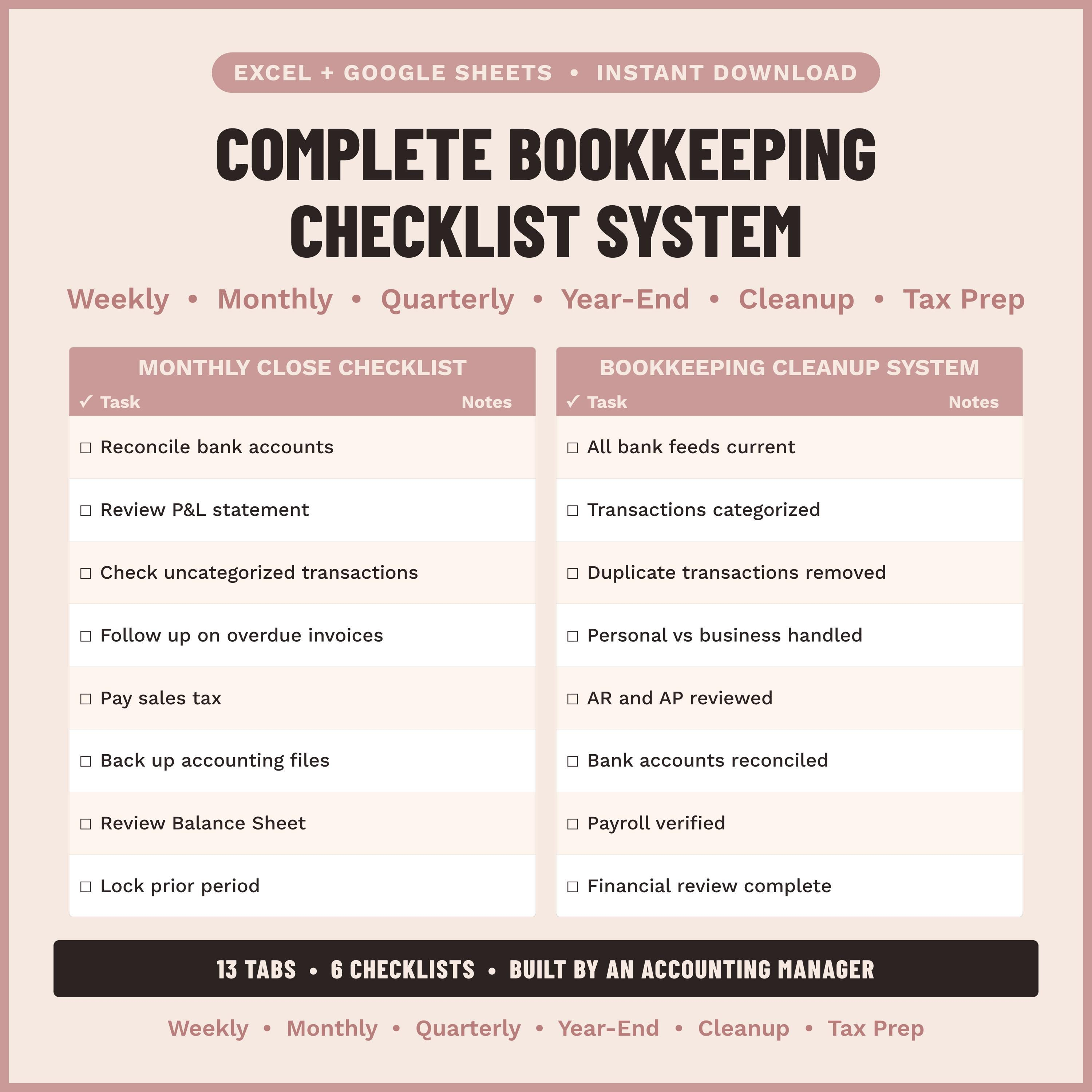 Overview tab from the Correct Counts Bookkeeping Checklist System