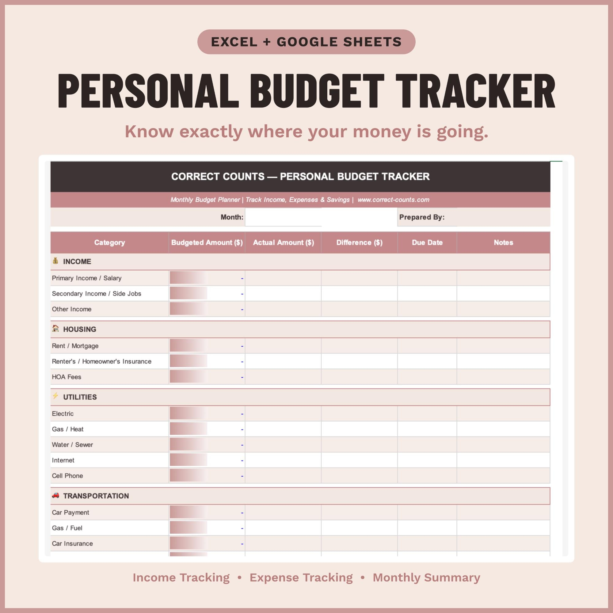 Personal Budget Tracker Spreadsheet screenshot 1