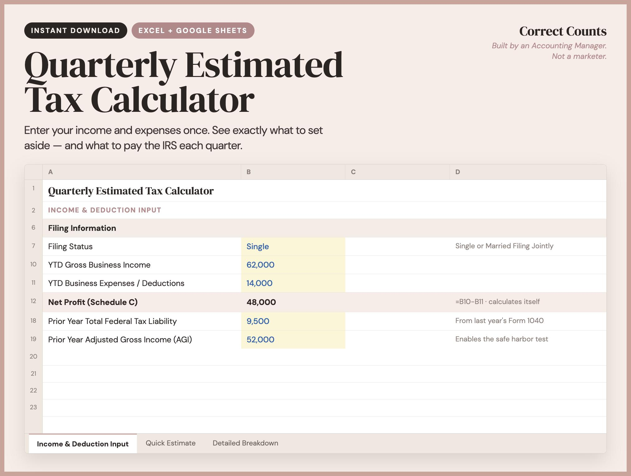 Quarterly Estimated Tax Calculator screenshot 1