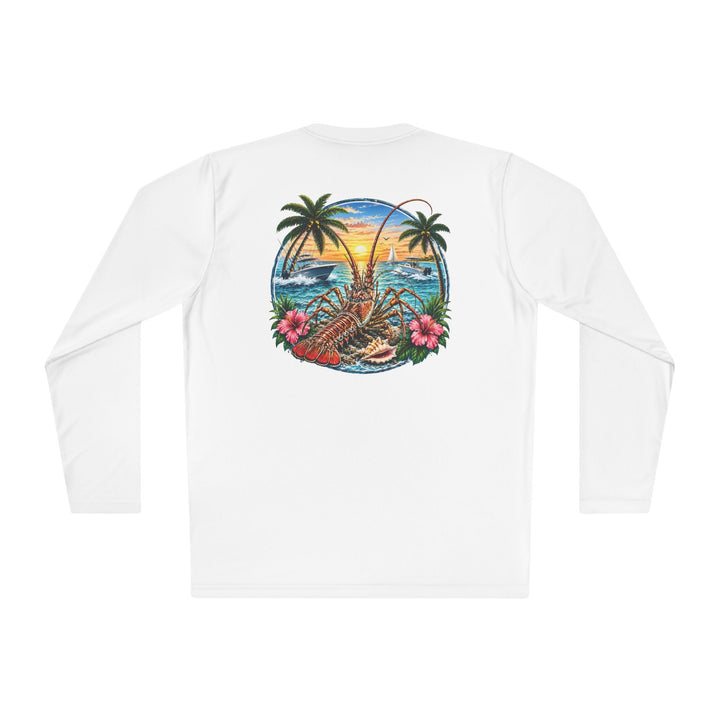 Salty Chick long-sleeve moisture-wicking fishing shirt with lobstering artwork
