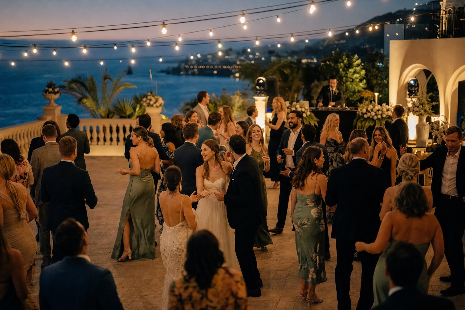 Guests dancing at an elegant wedding reception