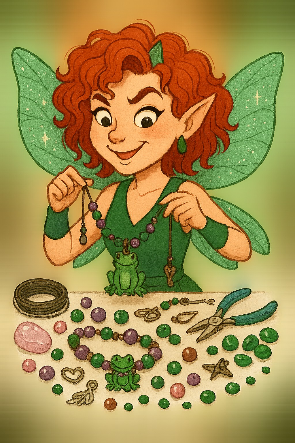 The Fairlight Fairy at a bead table with a frog companion