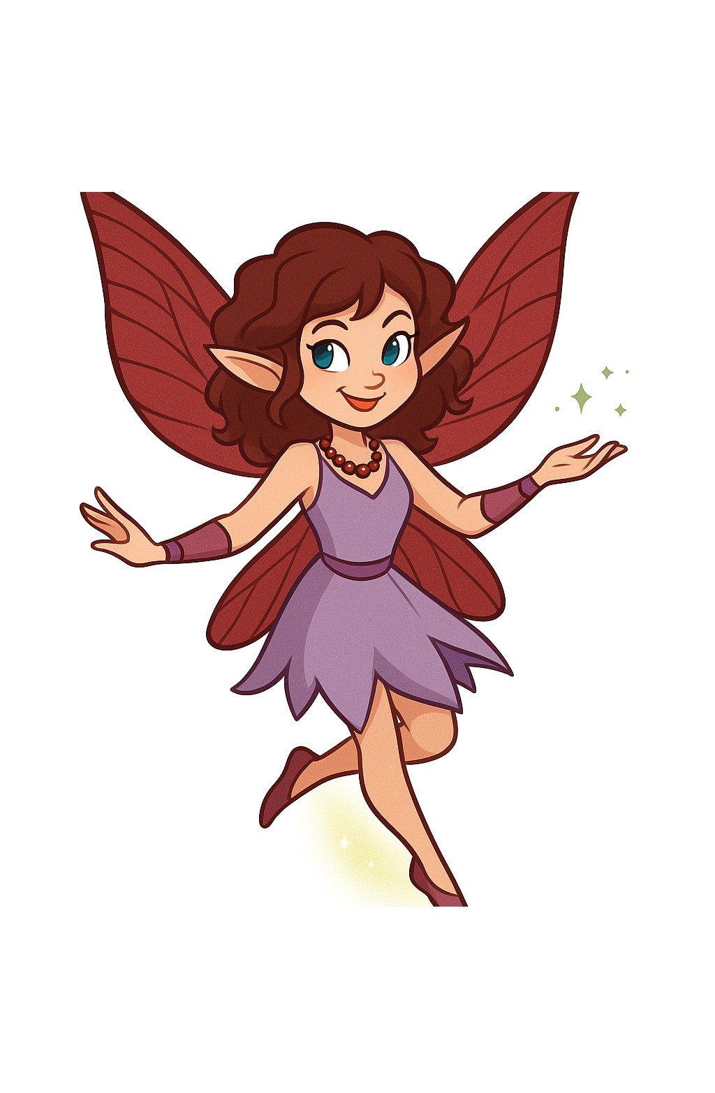 The Fairlight Fairy with ruby wings and a lavender dress