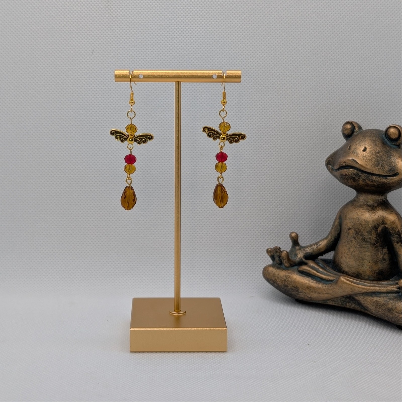 Handmade fairy wing earrings in rich amber tones