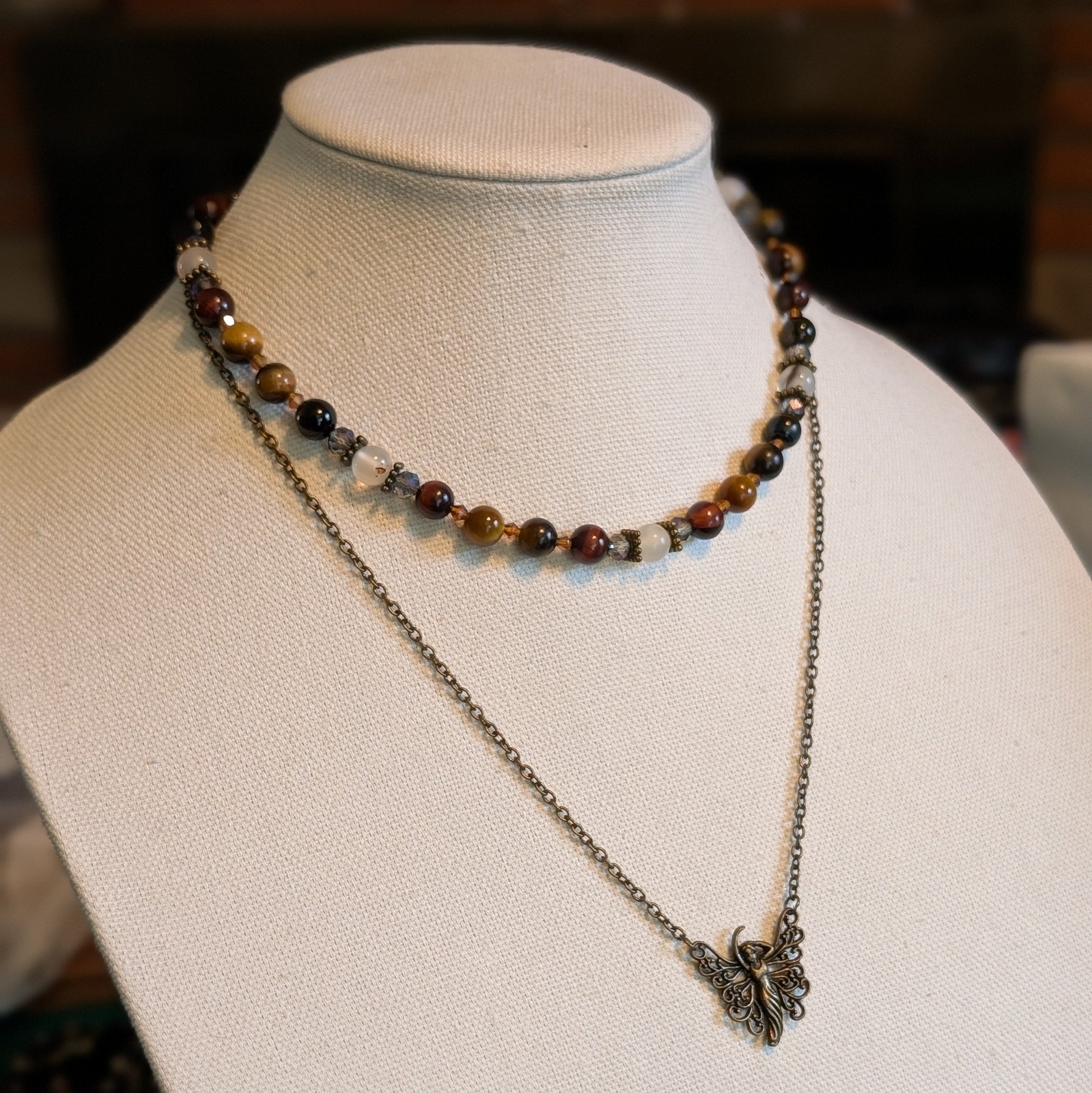 Duskmire| Tiger's Eye & Botswana Agate Layered Fairy Necklace