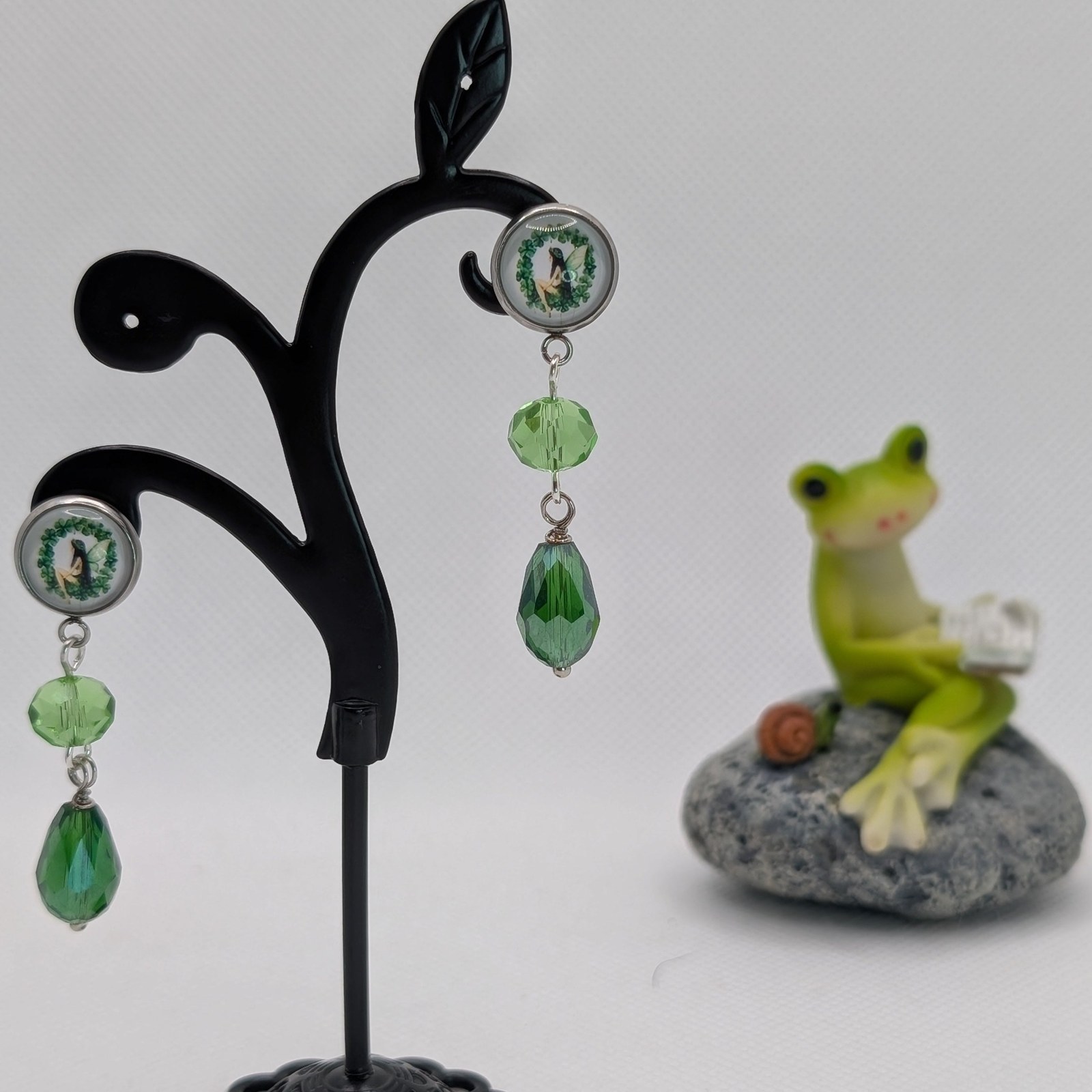Fairy portrait earrings with faceted glass drops