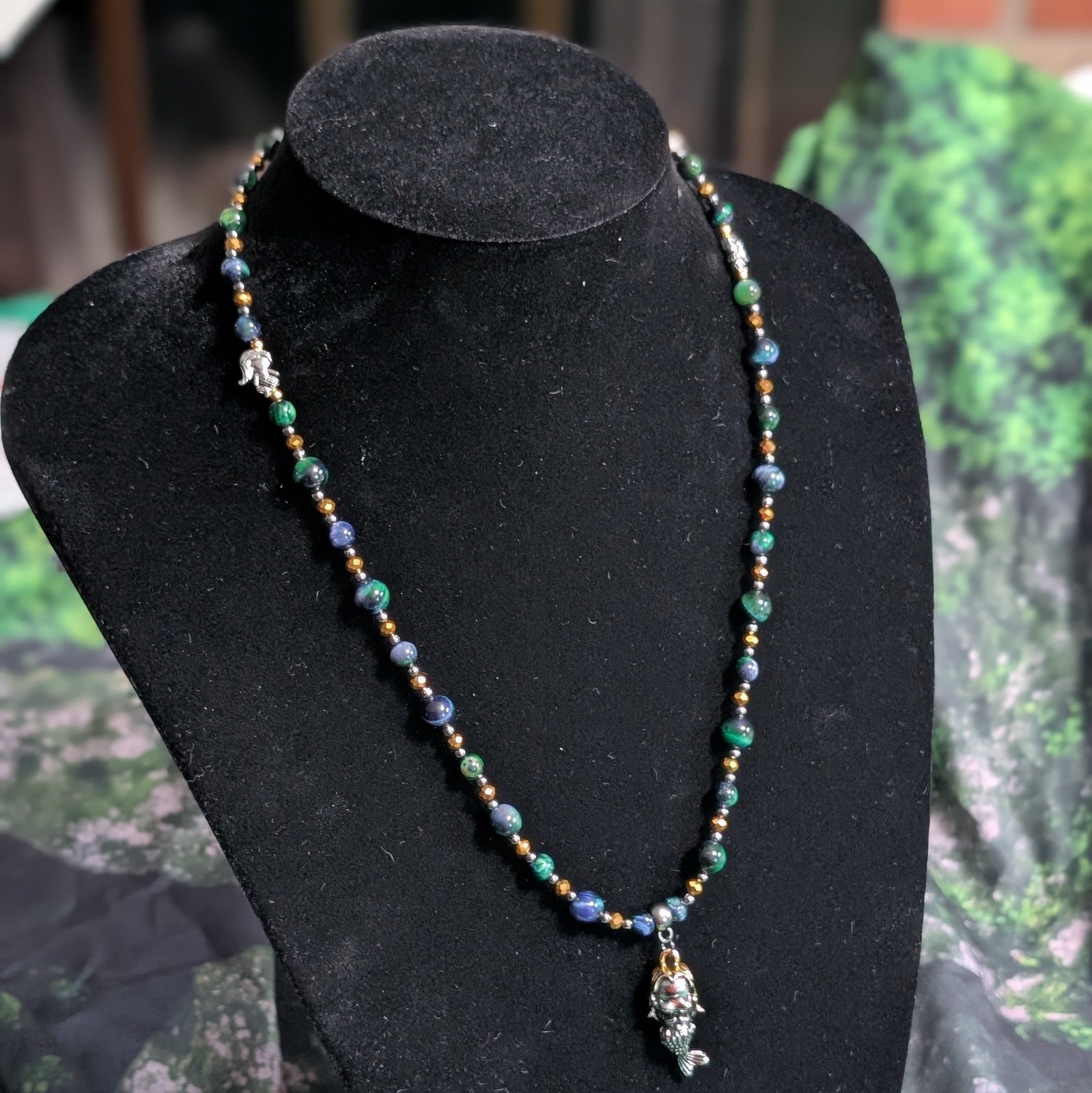 Hoardolara | Green Tiger’s Eye Mermaid Treasure Necklace
