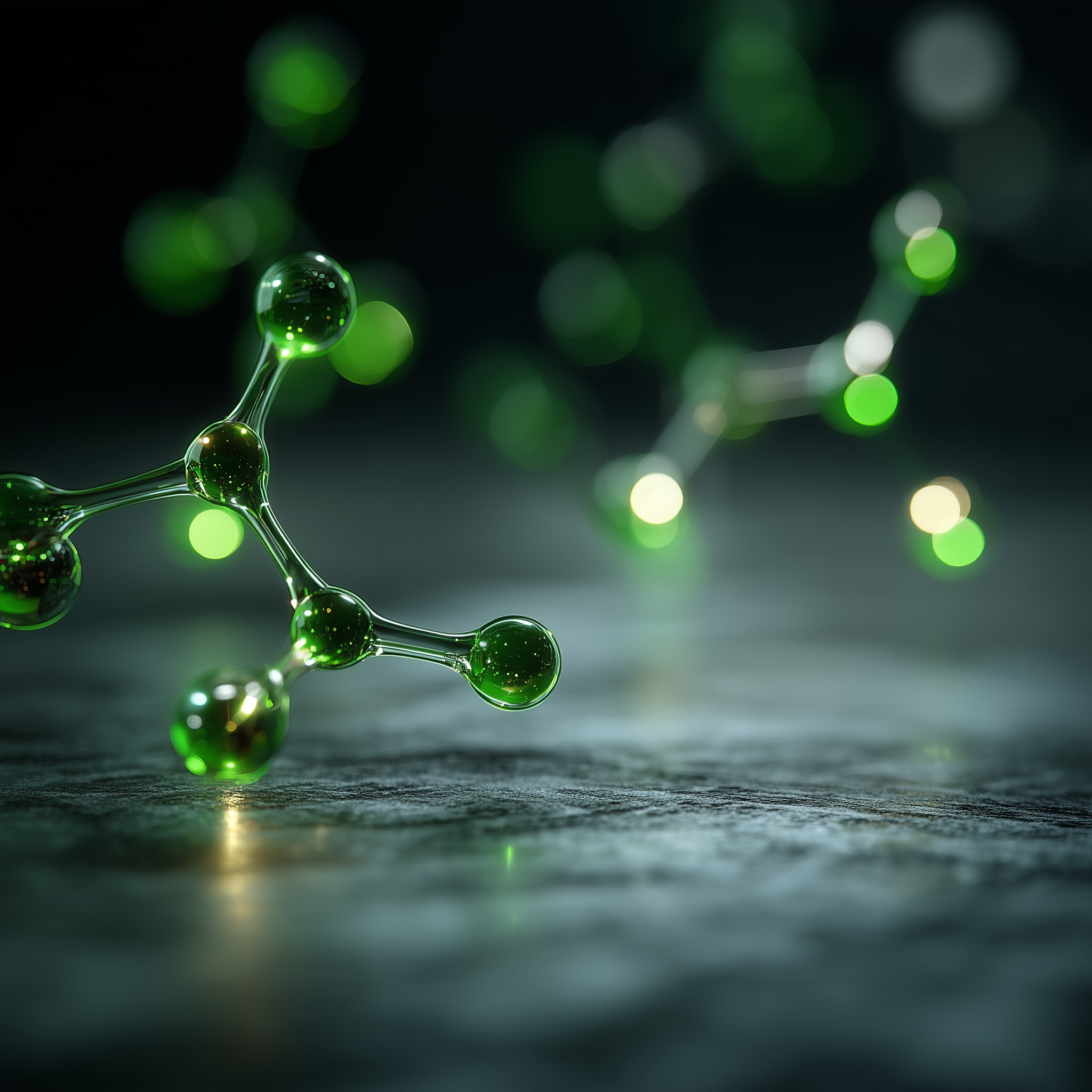 Green molecular structures on a dark surface