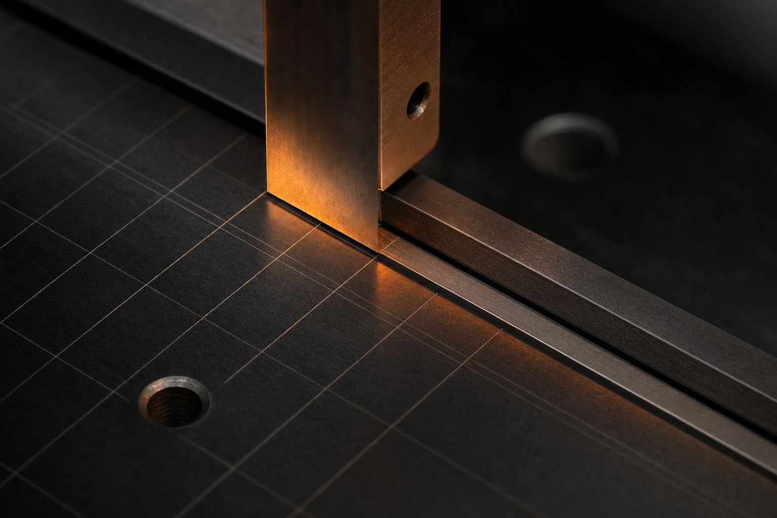 Abstract measured metal surface in warm amber light