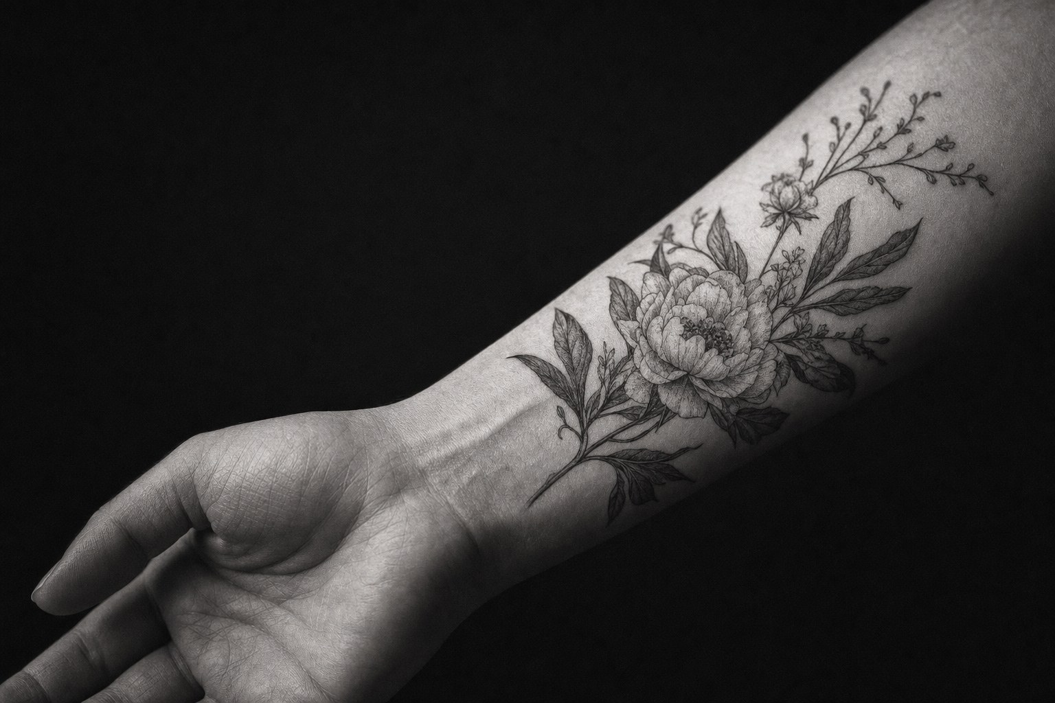 Close-up of an original botanical tattoo
