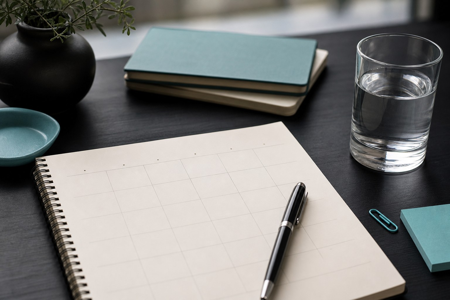 Calendar notebook and pen prepared for a follow-up conversation