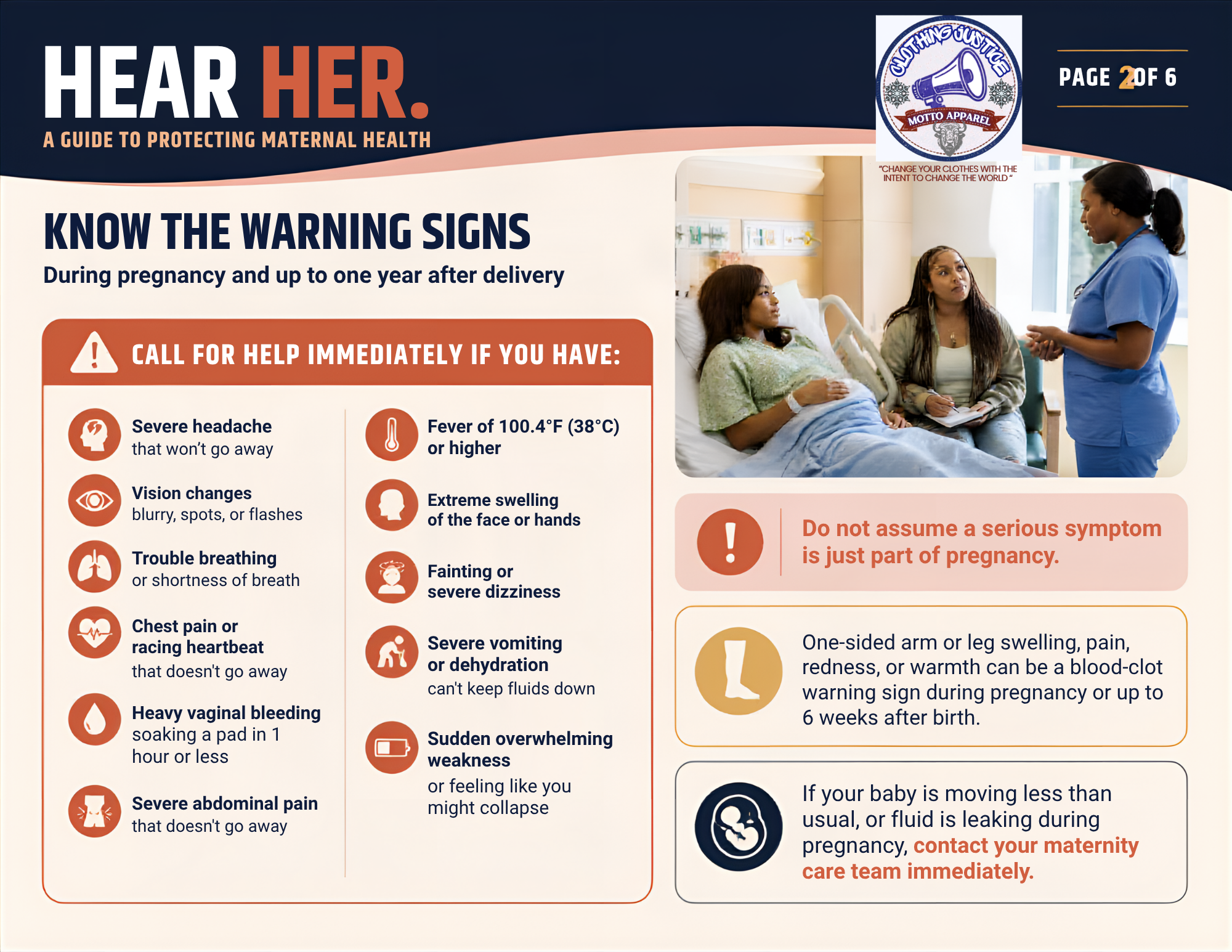 Hear Her guide page two: urgent warning signs during pregnancy and up to one year after delivery