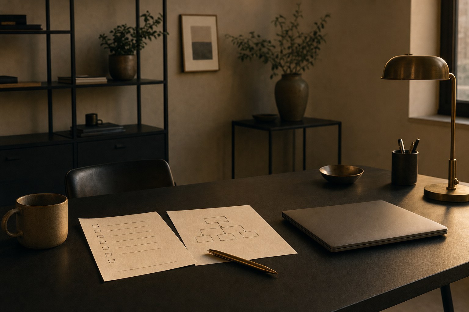 Workflow notes on a tidy business desk