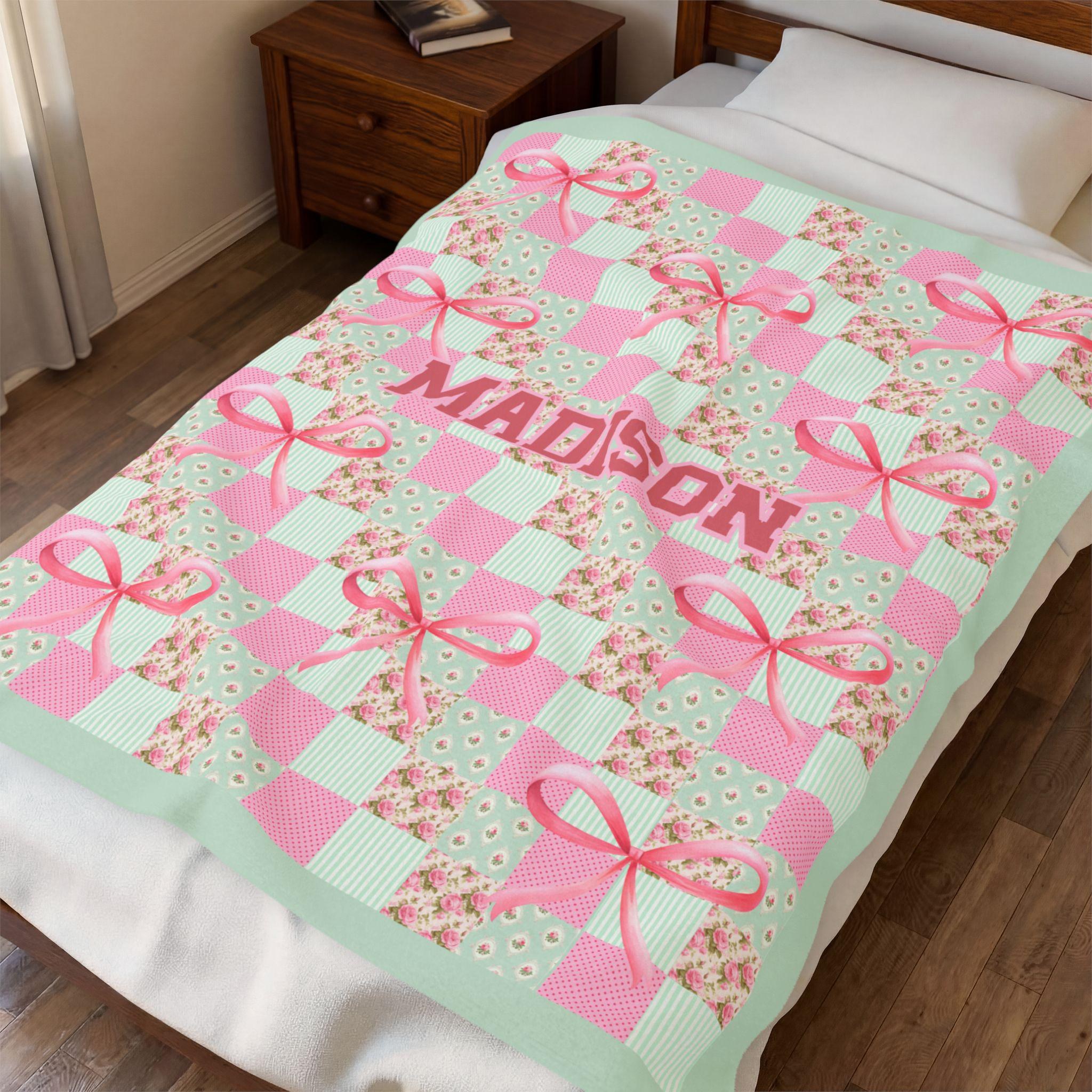 Country Farmhouse Bedding Set, Little Girl Blanket, Personalized Name Blanket, Custom Gift, Modern Quilt Design, Customizable Name Blanket