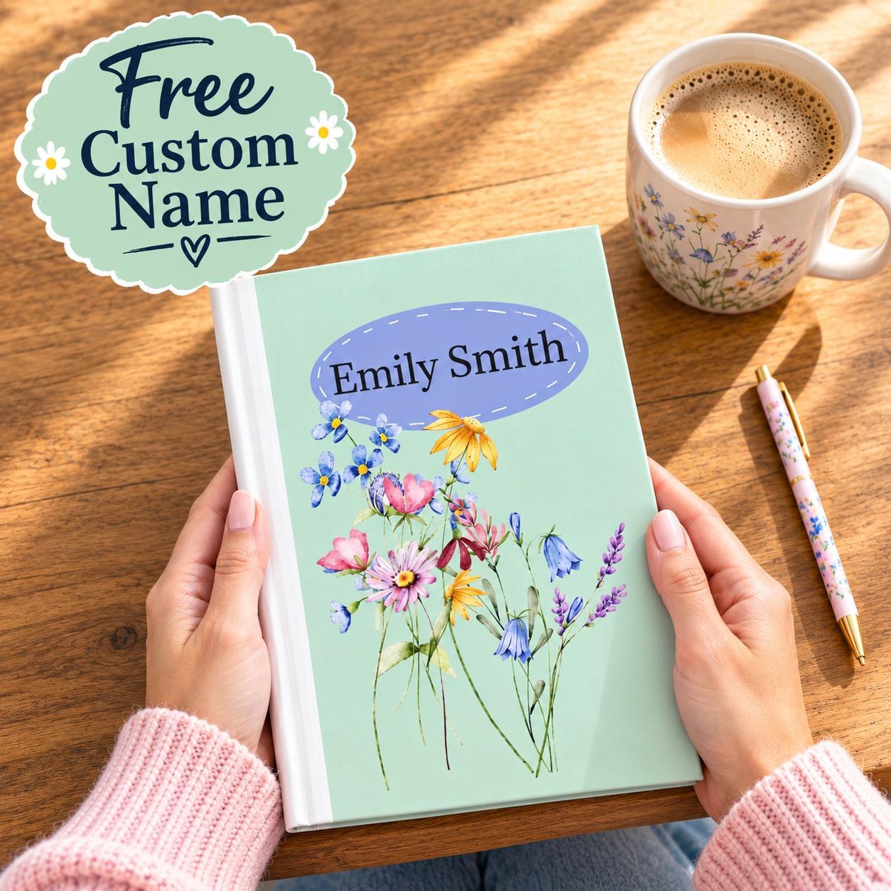 Wildflowers Creative Writing Journal, Custom Notebook Gift, Mindfulness Gift, Personalized Writing Journal, Custom Sketchbook