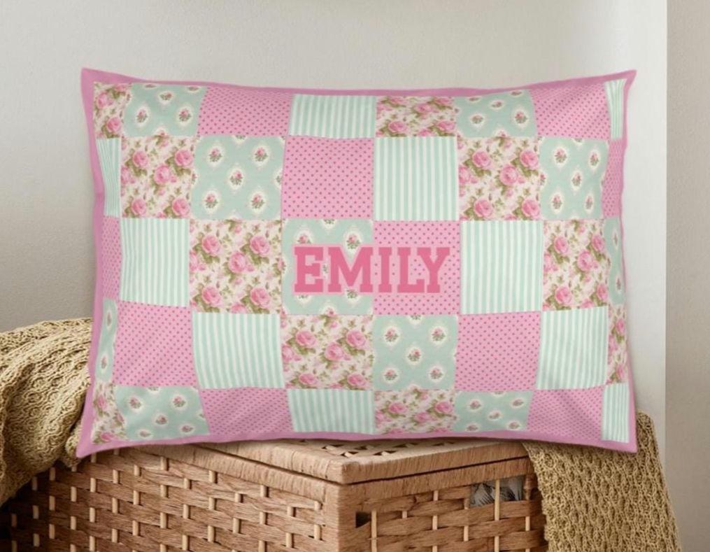 Personalized Patchwork Floral Pillow Set: Custom Name, Teen Girl Gift