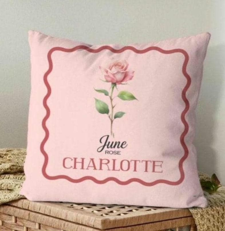 Birth Flower Pillow, Personalized Name Pillow, Custom Throw Pillow, Birth Flower Personalized Gift, Custom Gift for Coworkers