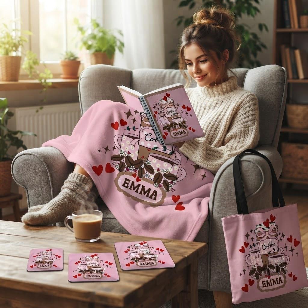 Coffee Lover Present, Custom College Blanket, Personalized Dorm Room Decor, Custom Name Throw Gift, University Room Decor, Coffee Gift Idea