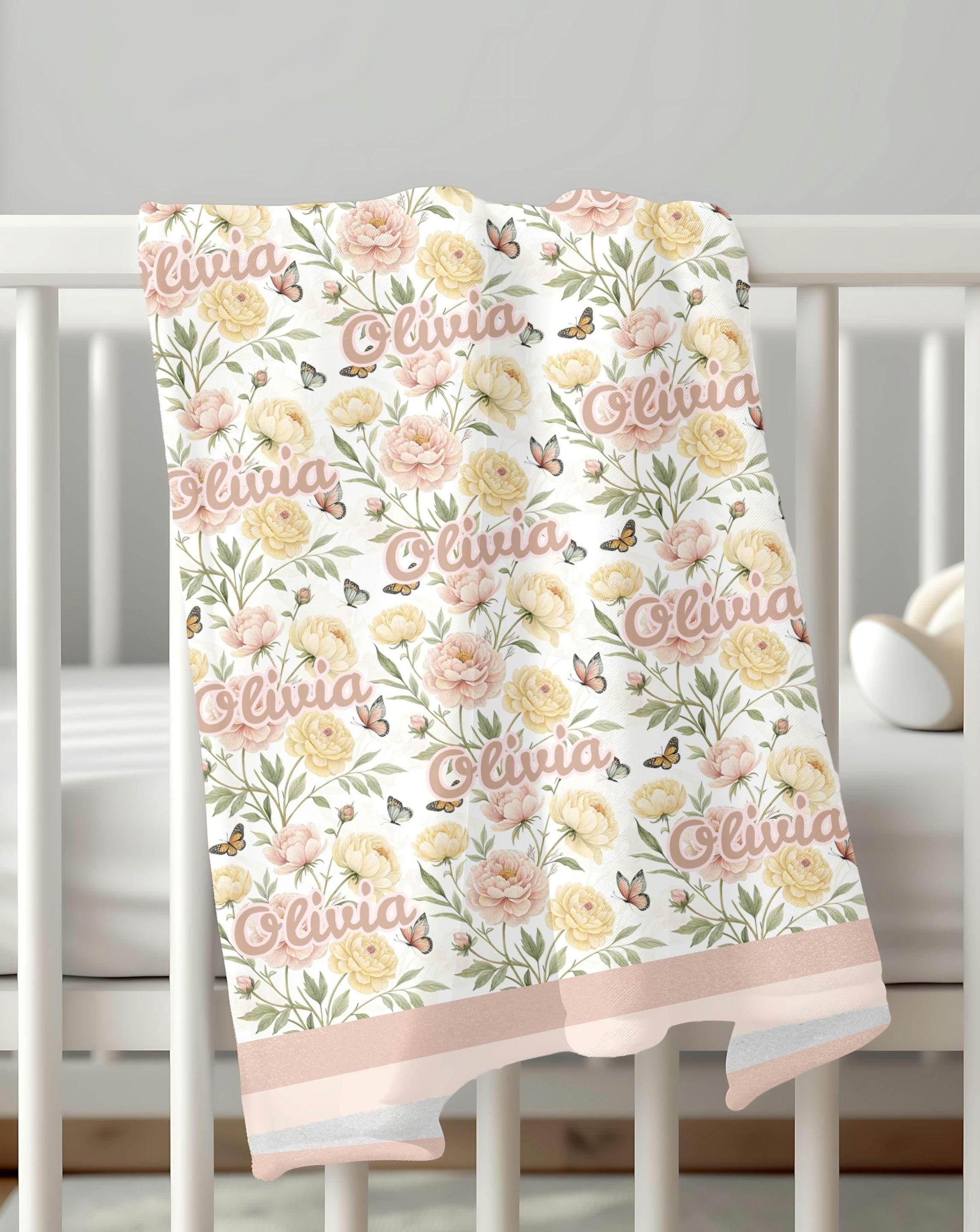 Baby Girl Floral Blanket, Baby Girl Personalized Gift, Baby Girl Shower Gift, Custom Newborn Blanket, Cozy Baby Blanket, Newborn Baby Blanke