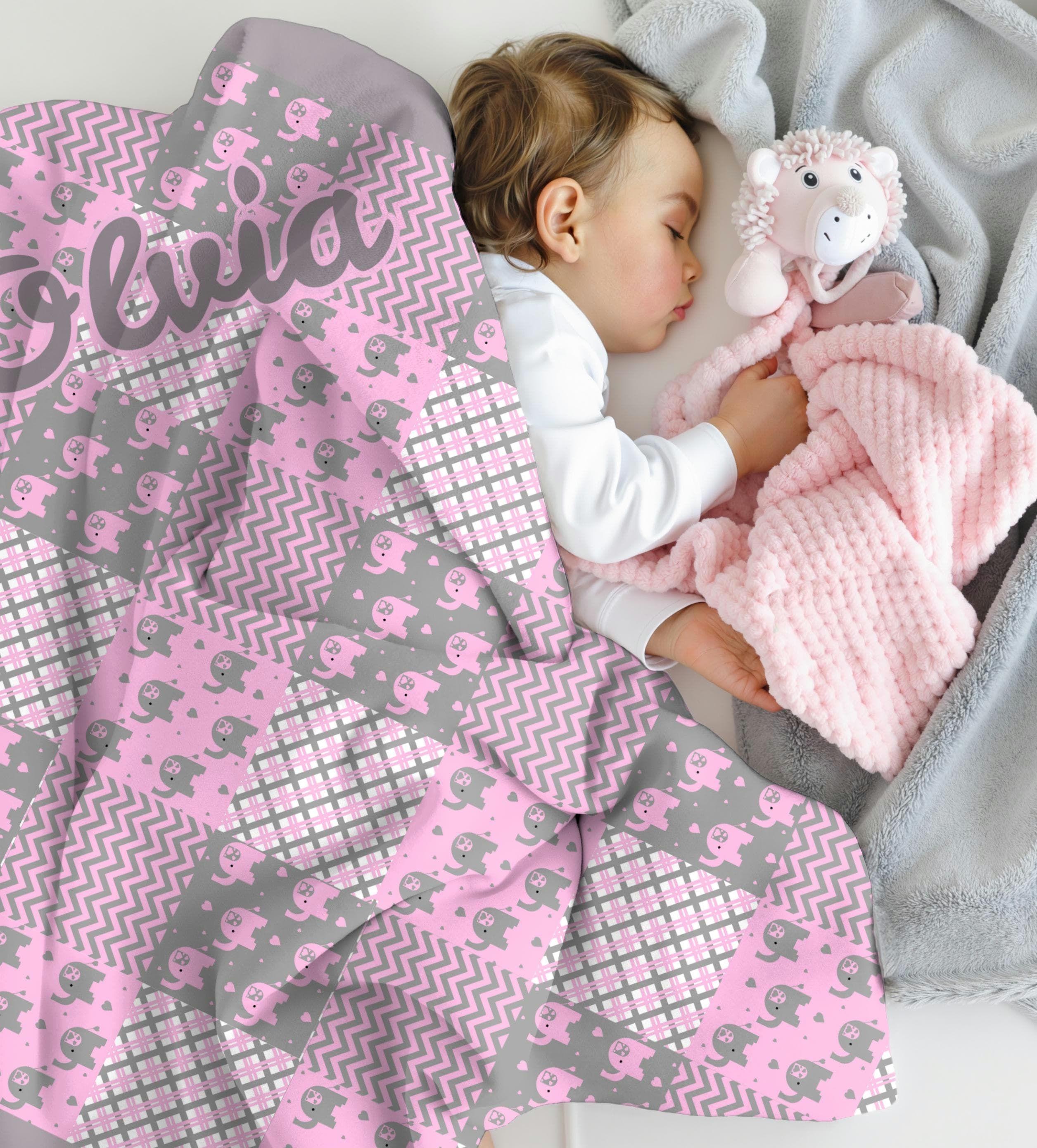 Elephant Crib Bedding, Custom Baby Girl Gift Blanket, Personalized Elephant Blanket, Monogrammed Baby Girl, Elephant Crib Blanket