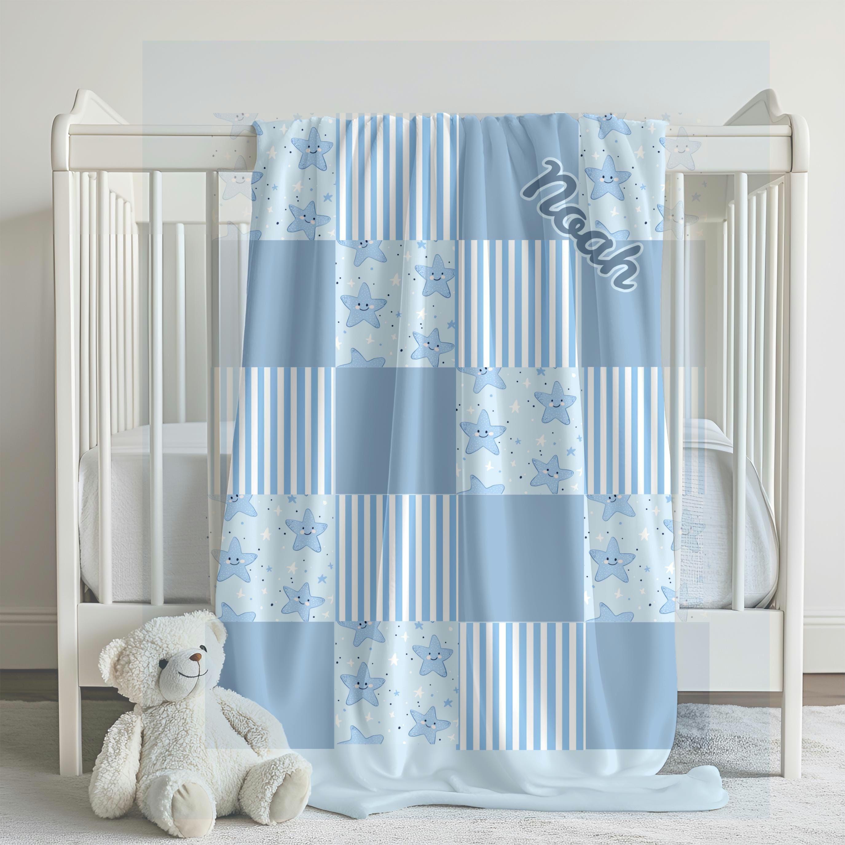 Personalized Star Patchwork Baby Blanket – Custom Name Nursery Bedding