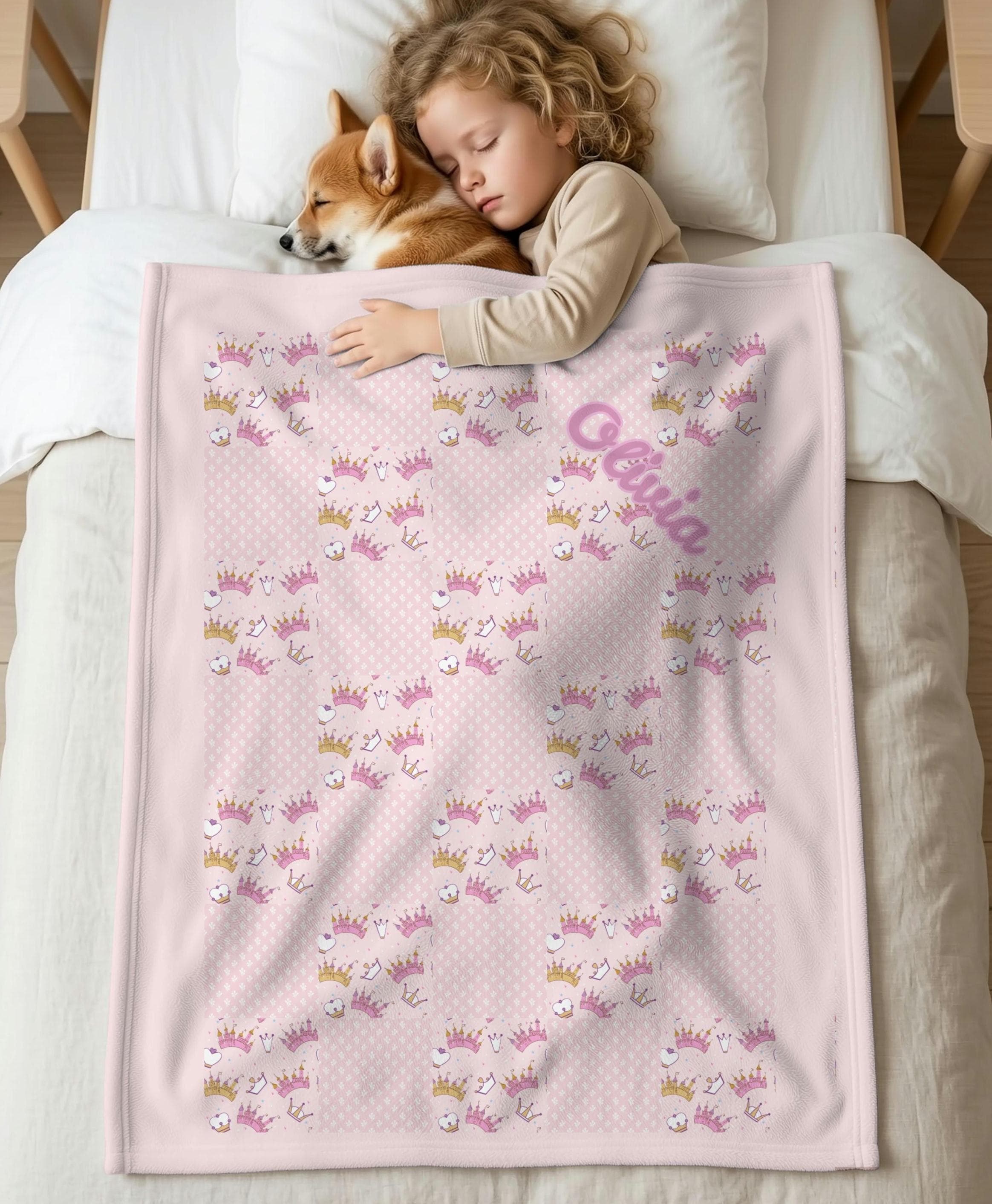Personalized Crown Blanket for Girls, Princess Gift, Little Girl Blanket, Princess Crown Bedding, Girls Comforter, Gift for Little Girl
