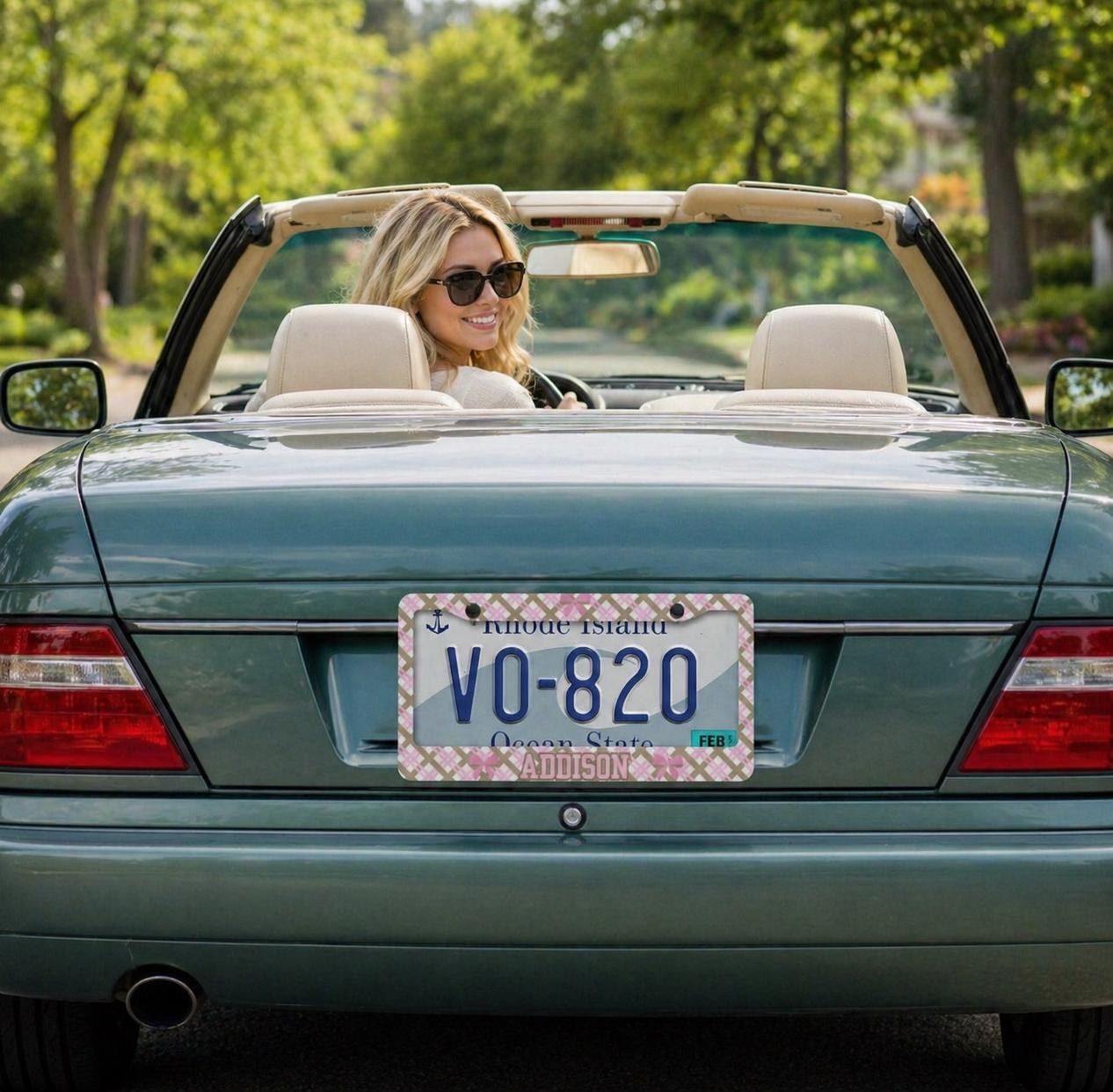 Plaid Bow License Plate Cover: Preppy Girly Car Accessory for Women