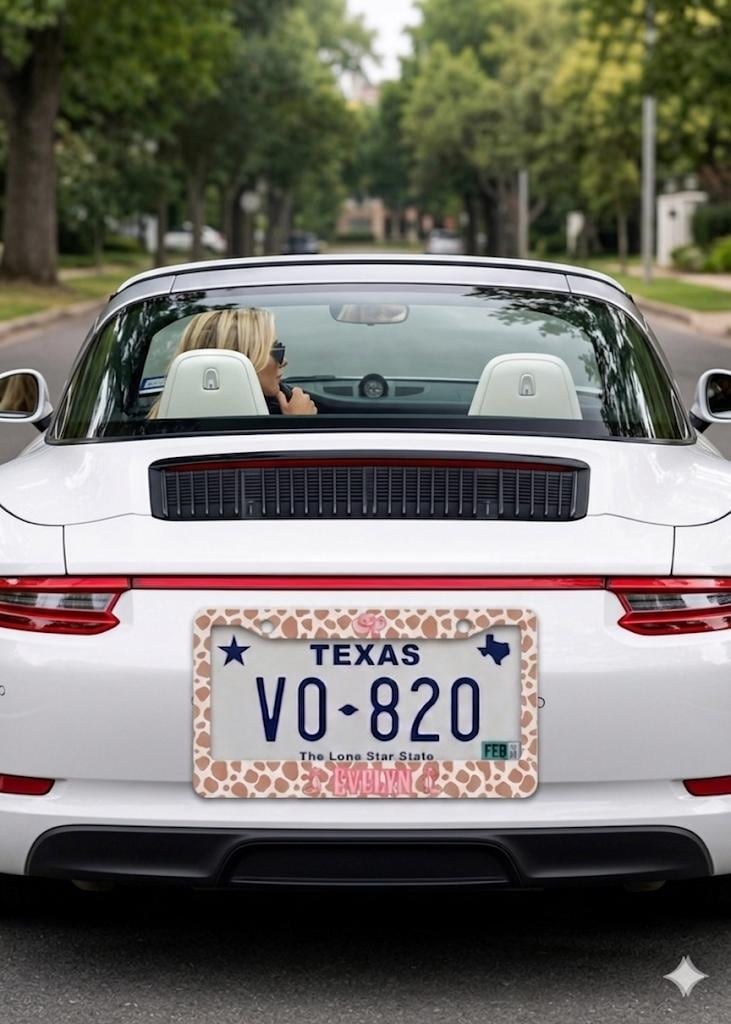 Pink Cow Print License Plate Cover: Coquette Cowgirl Car Accessory