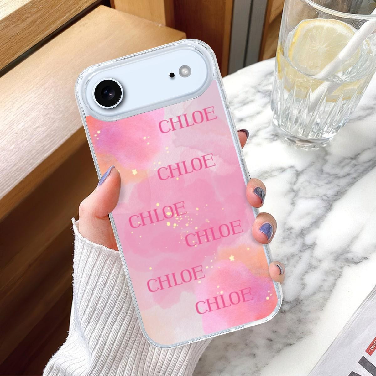 Personalized Pink Glitter Girly iPhone 17 Air Case, Custom Name Soft Gel TPU