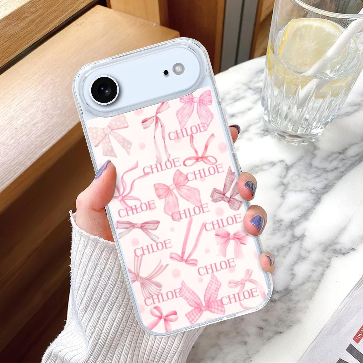 Custom Name Coquette Bow iPhone 17 Air Case – Pink Girly Transparent TPU Protection
