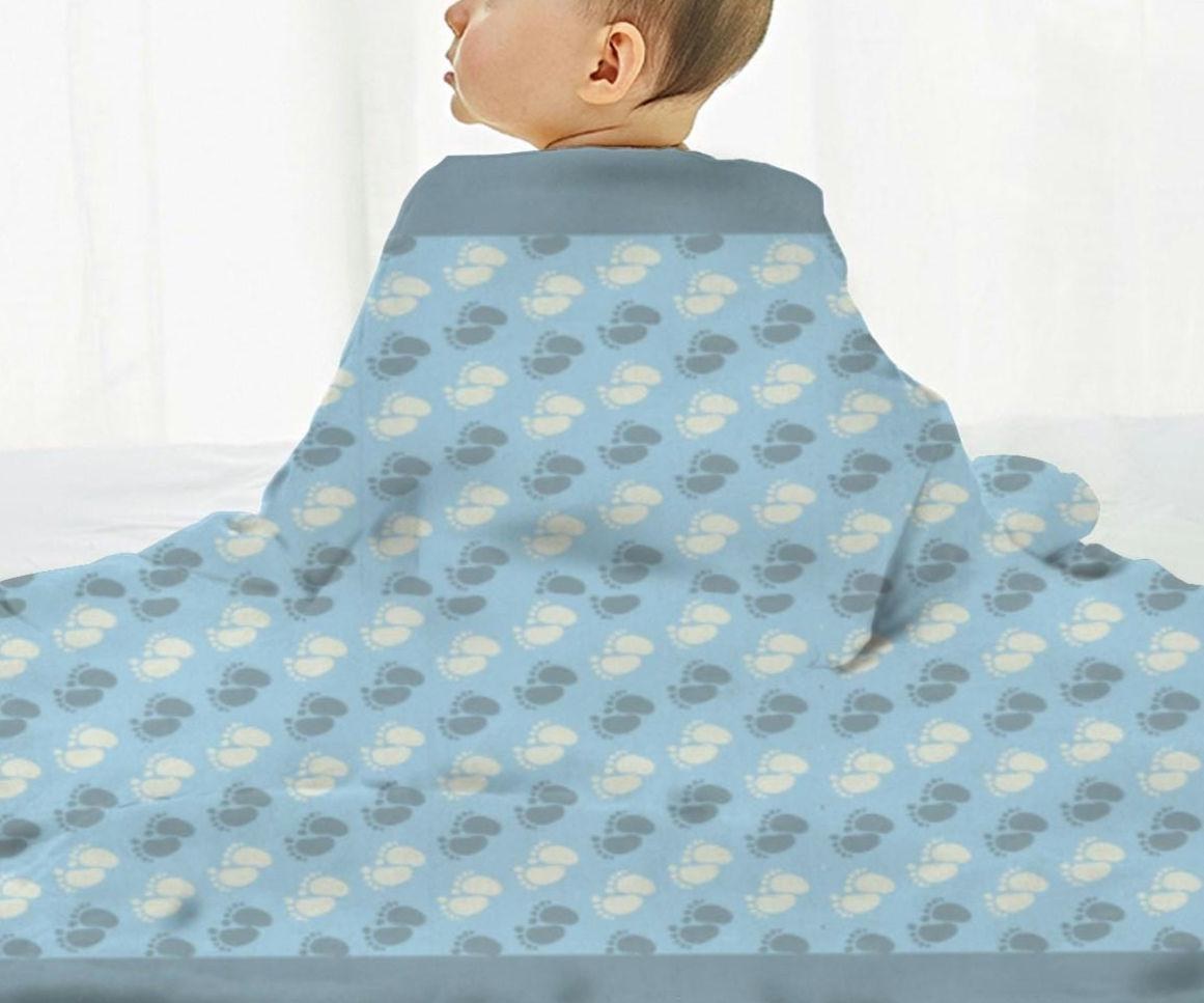 Custom Name Baby Blankets for Boys, Crib Blanket Boy, Infant Blanket, Cozy Baby Blanket, Baby Footprint Blanket, Newborn Gift Blanket