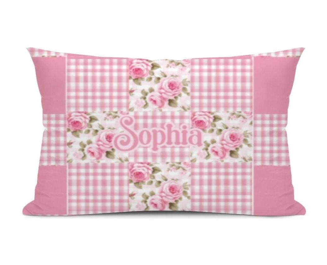 Patchwork Checked Gingham Pink Floral Pillow Case