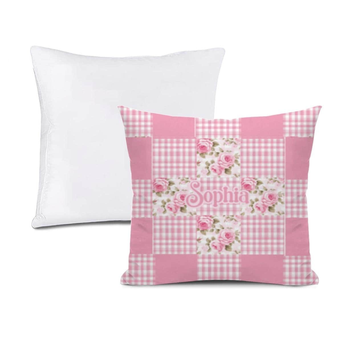 Patchwork Gingham Pink Floral Throw Pillow Bedding Custom Personalized
