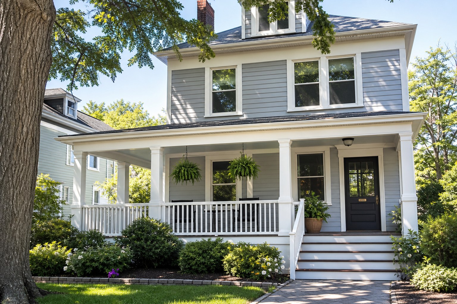 Well-maintained older home with painted porch trim
