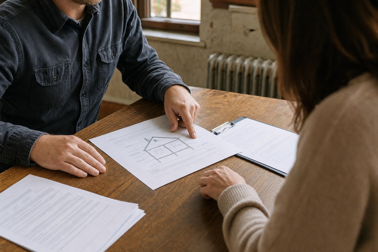 Inspector discussing an assessment report with a property owner